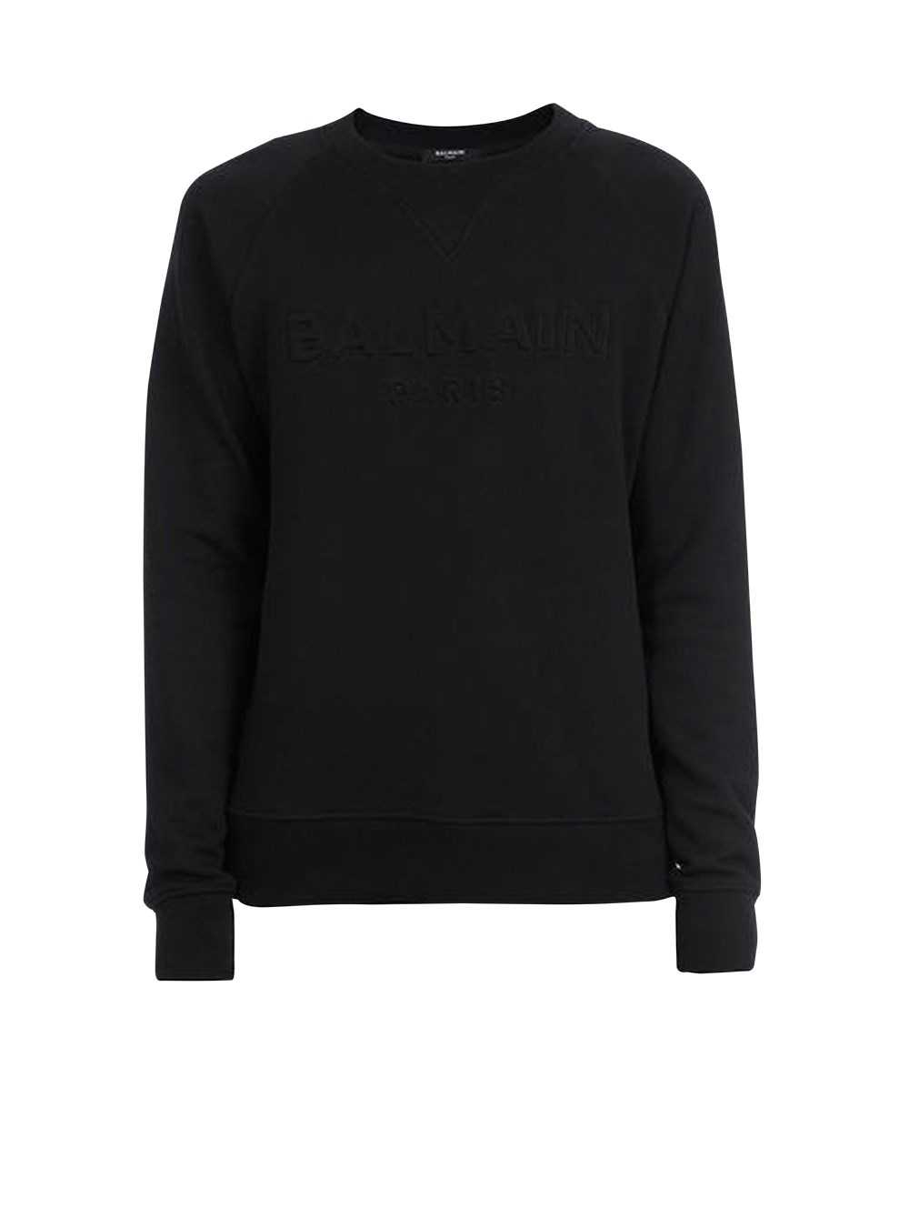 Balmain Cotton Sweatshirt With Embossed Balmain Logo Black | HLMKRGP-72