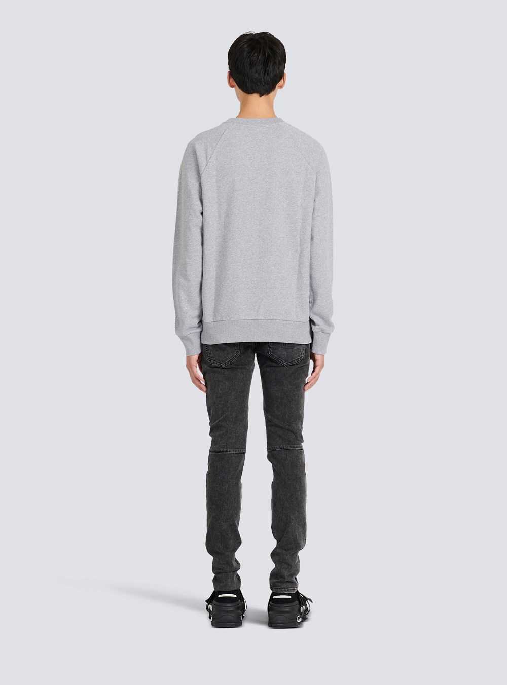 Balmain Cotton Sweatshirt With Embossed Balmain Logo Grey | OCKGLMZ-91