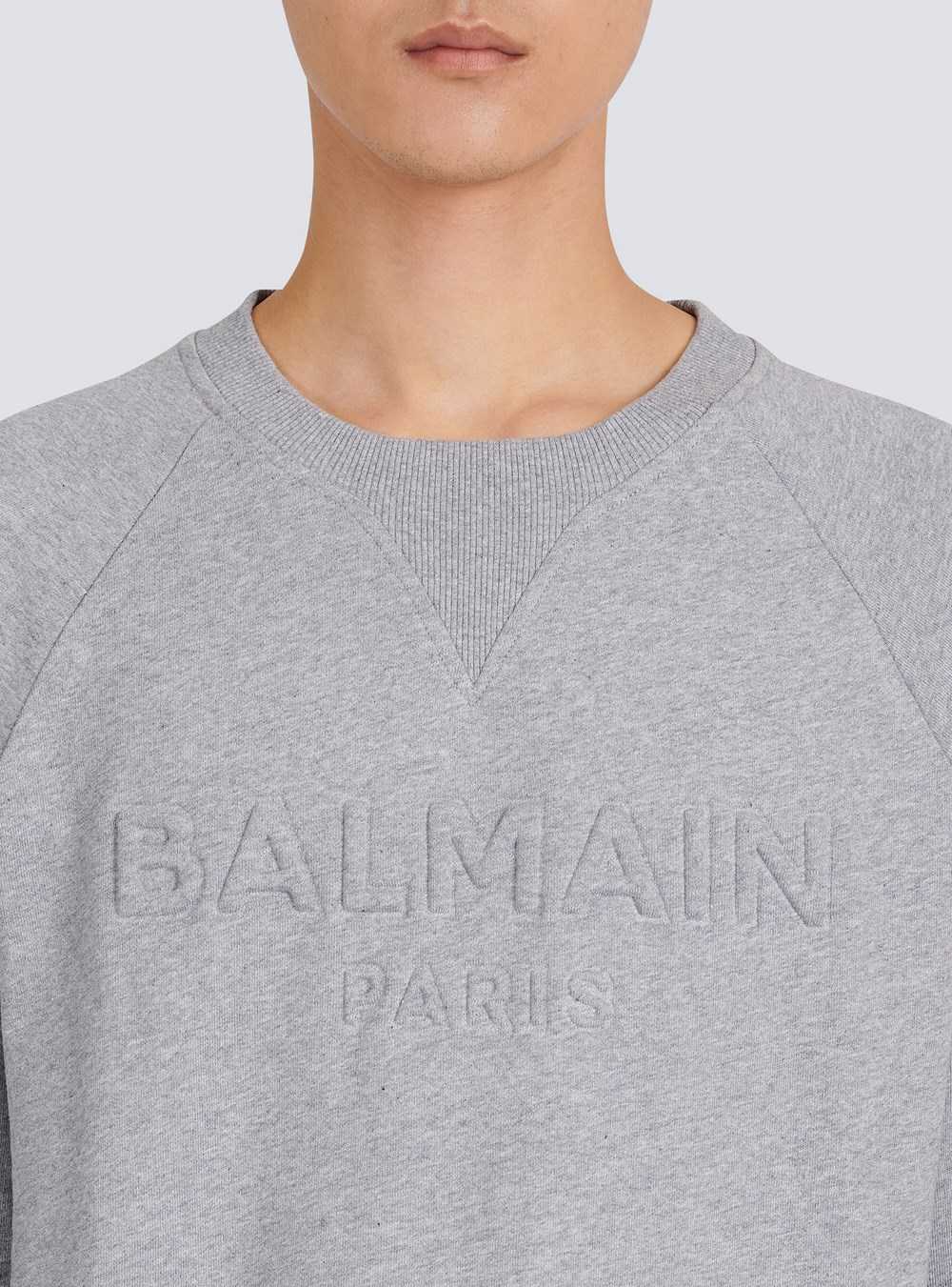 Balmain Cotton Sweatshirt With Embossed Balmain Logo Grey | OCKGLMZ-91