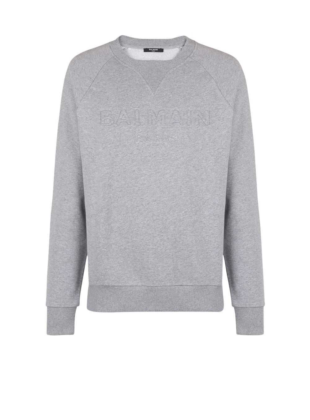 Balmain Cotton Sweatshirt With Embossed Balmain Logo Grey | OCKGLMZ-91