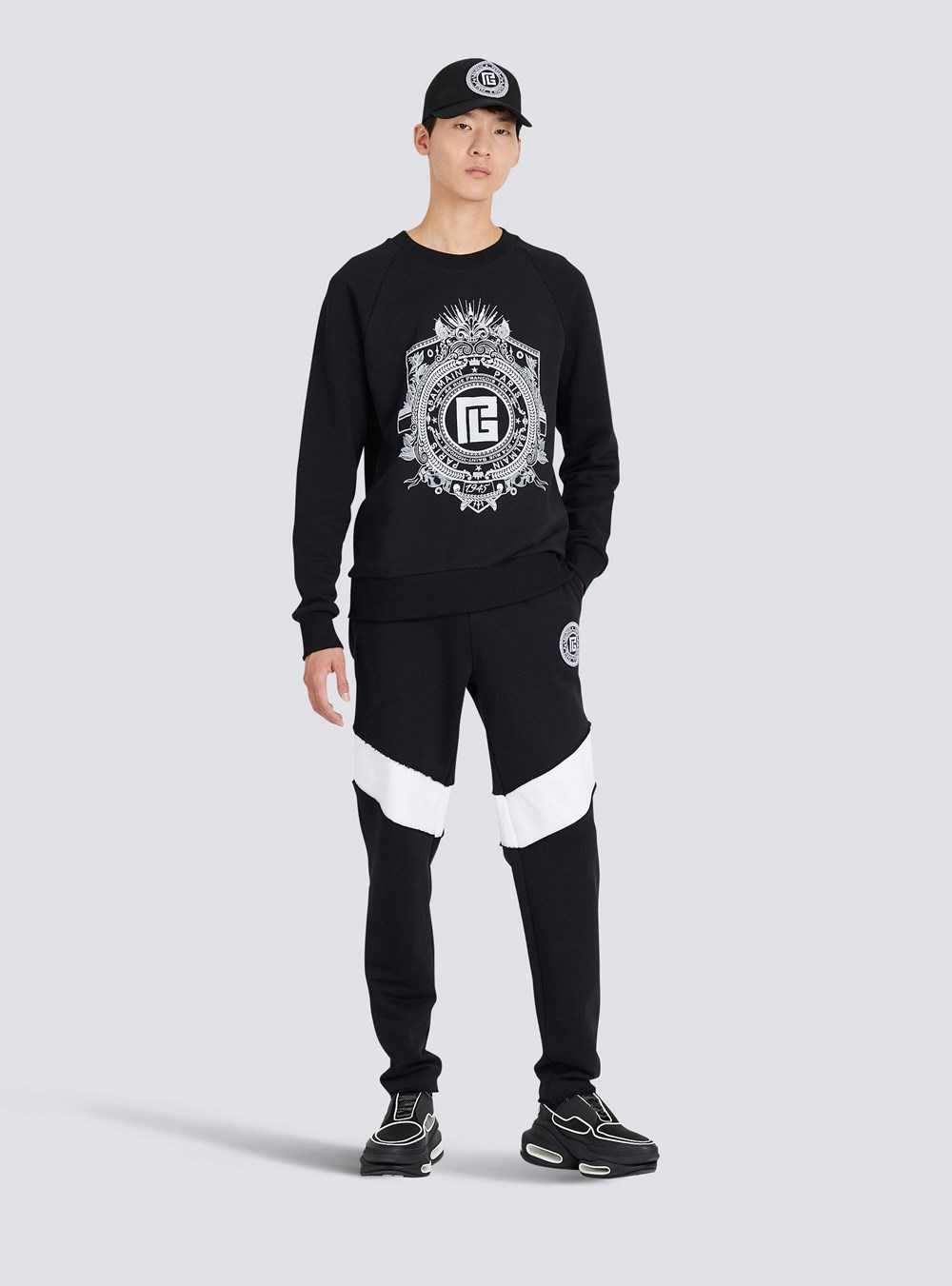 Balmain Cotton Sweatshirt With Embroidered Balmain Paris Logo Black | UCIBWJH-05