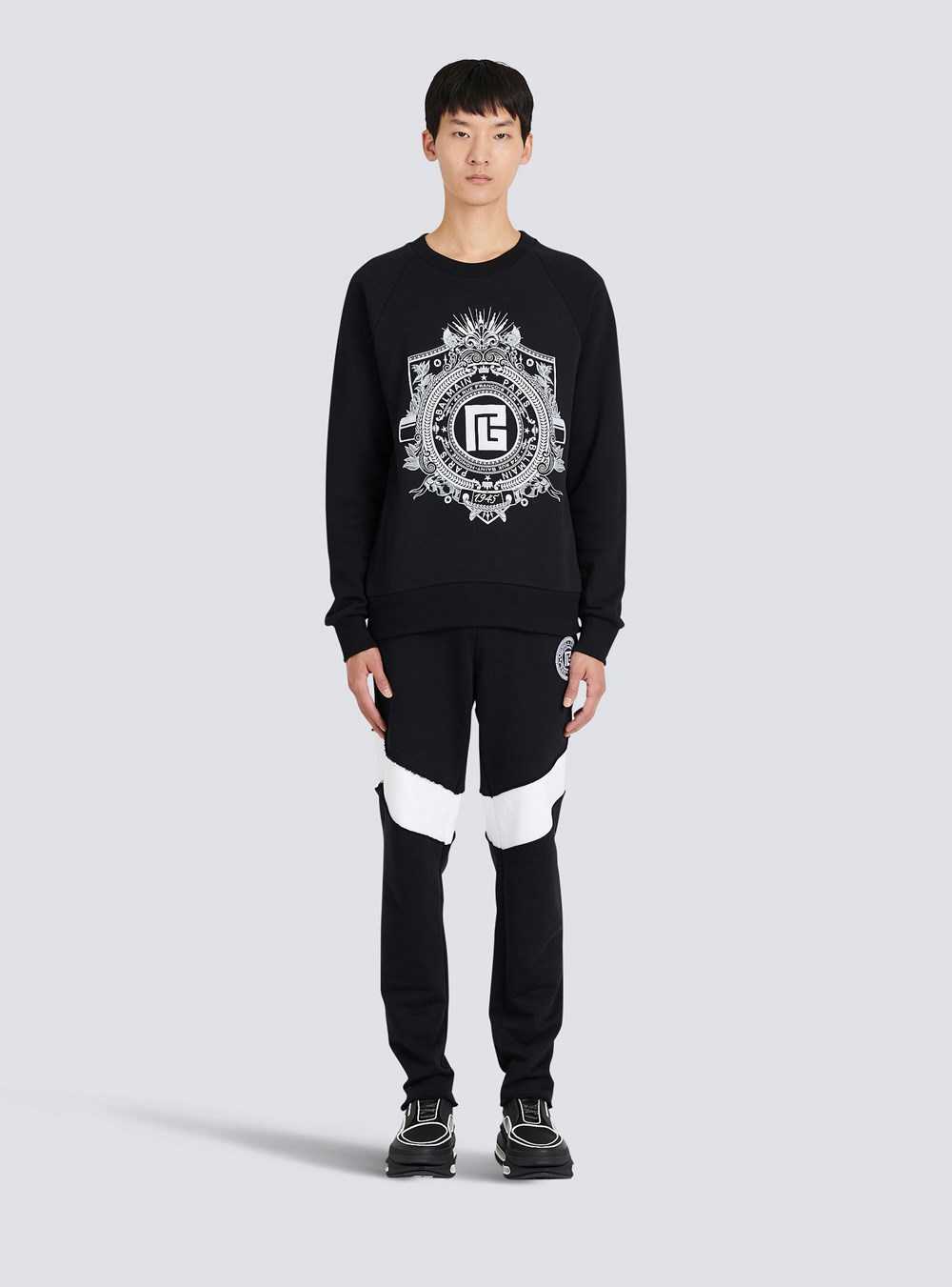 Balmain Cotton Sweatshirt With Embroidered Balmain Paris Logo Black | UCIBWJH-05