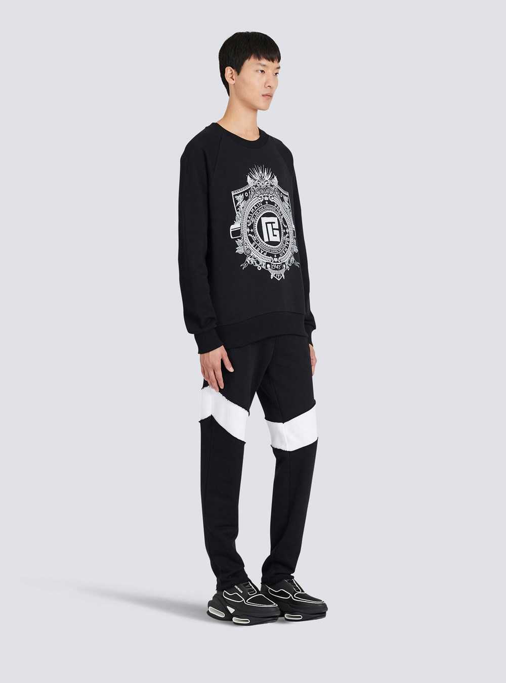 Balmain Cotton Sweatshirt With Embroidered Balmain Paris Logo Black | UCIBWJH-05