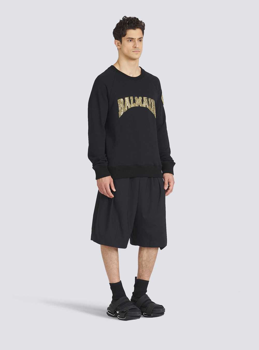 Balmain Cotton Sweatshirt With Embroidered Gold-tone Balmain Paris Logo Gold | ZELKMBG-02