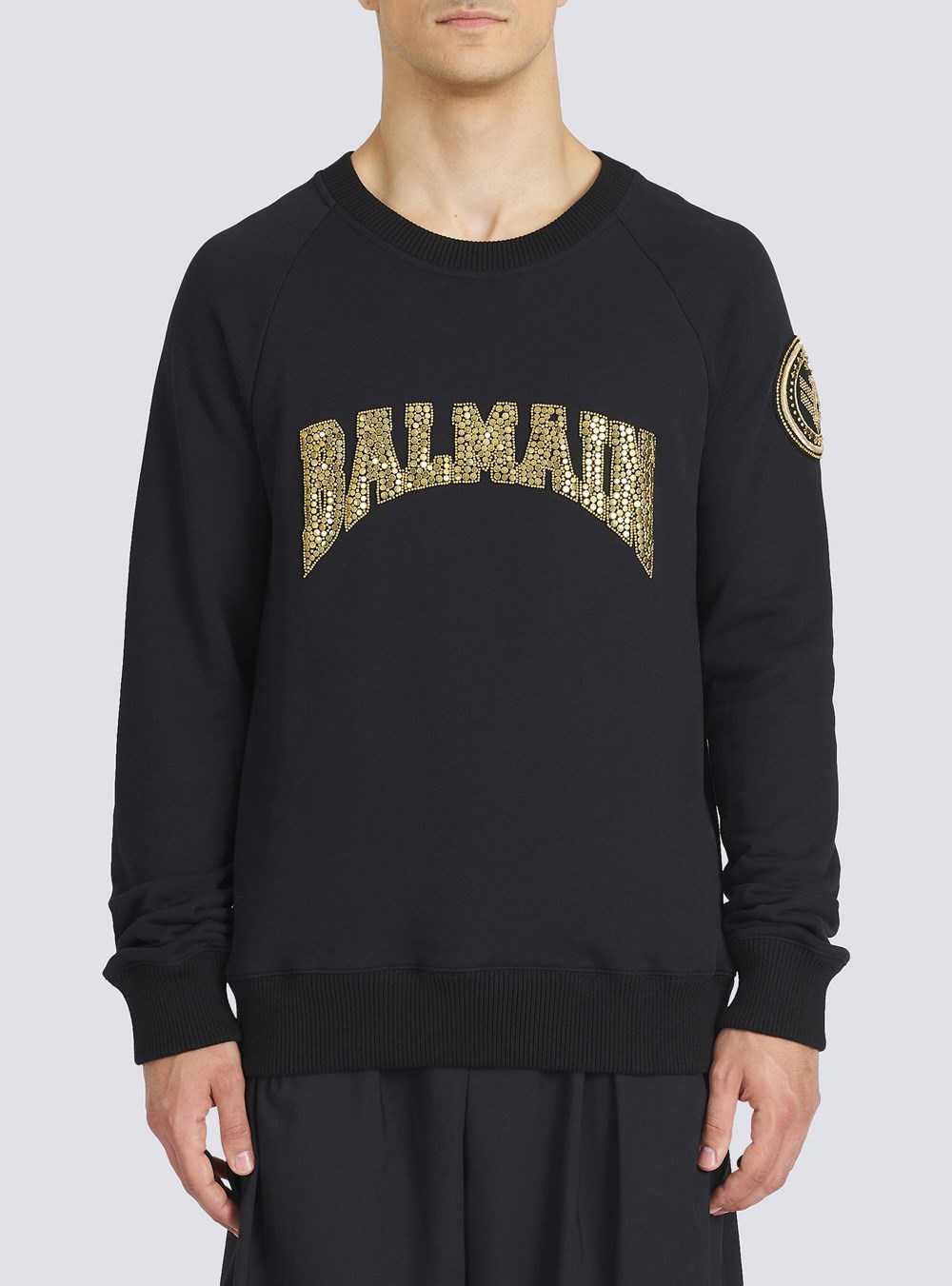 Balmain Cotton Sweatshirt With Embroidered Gold-tone Balmain Paris Logo Gold | ZELKMBG-02