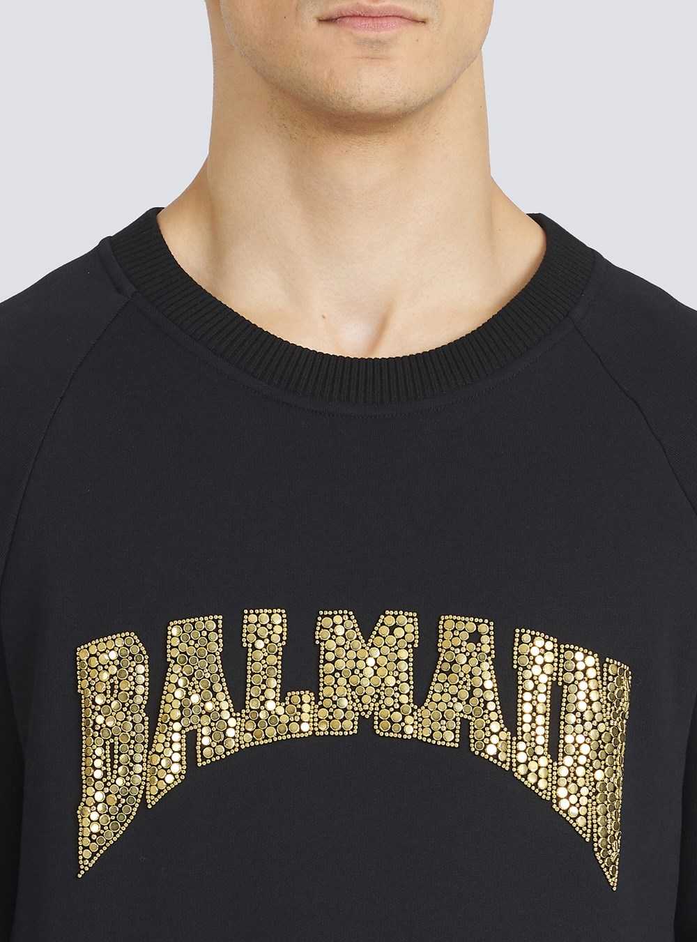 Balmain Cotton Sweatshirt With Embroidered Gold-tone Balmain Paris Logo Gold | ZELKMBG-02