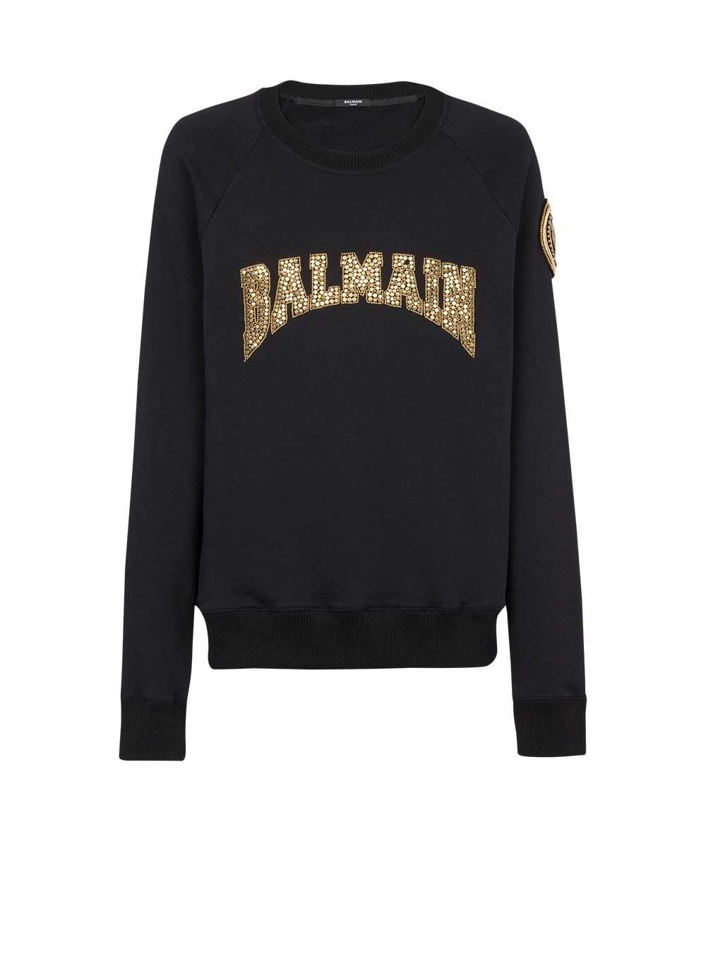 Balmain Cotton Sweatshirt With Embroidered Gold-tone Balmain Paris Logo Gold | ZELKMBG-02