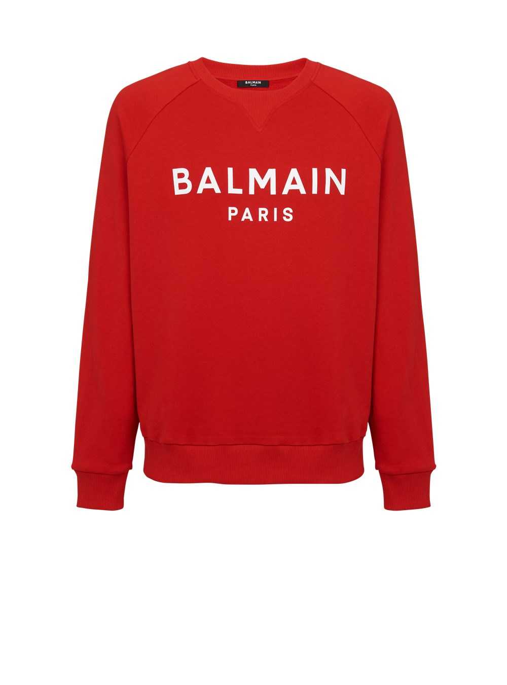 Balmain Cotton Sweatshirt With Flocked Balmain Paris Logo Red | HDFNJIG-69