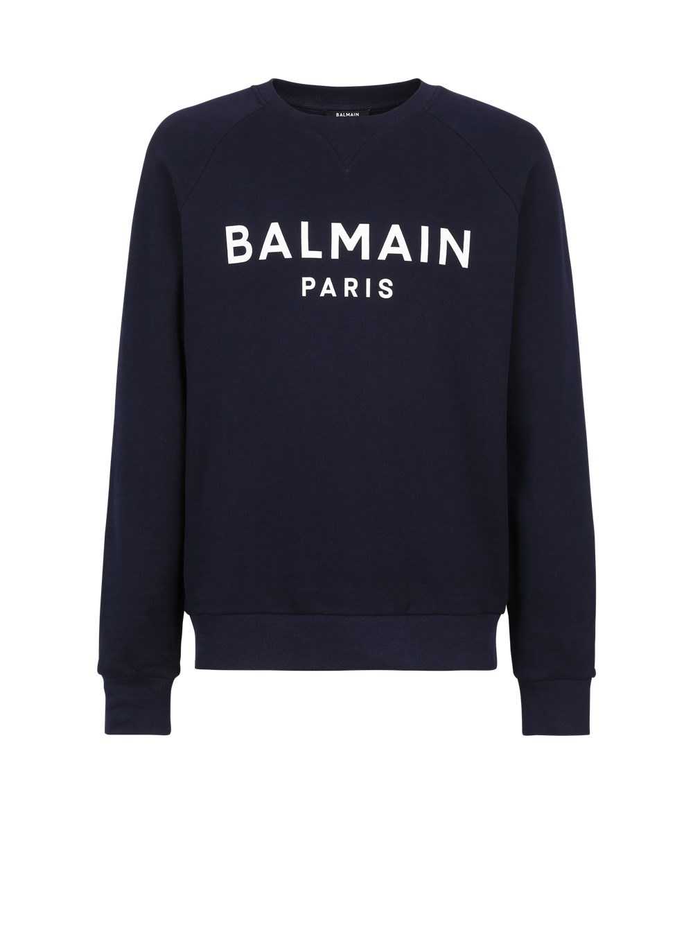 Balmain Cotton Sweatshirt With Flocked Balmain Paris Logo Navy | XTUVLWY-84