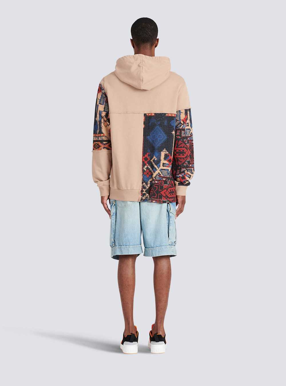 Balmain Cotton Sweatshirt With Multicolor Patchwork Print Beige | IGOUVBP-14