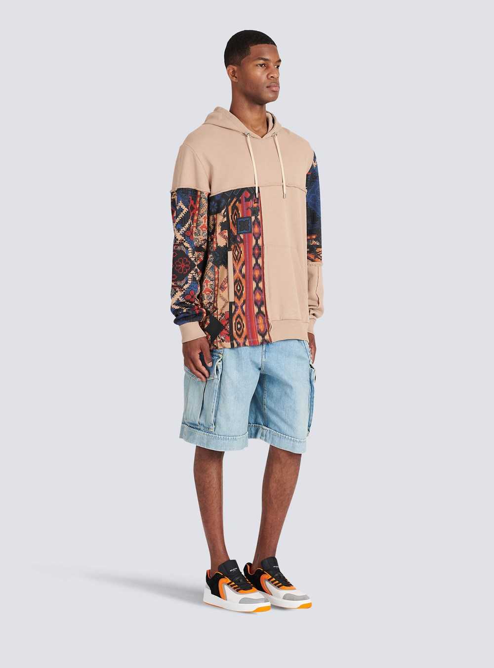 Balmain Cotton Sweatshirt With Multicolor Patchwork Print Beige | IGOUVBP-14