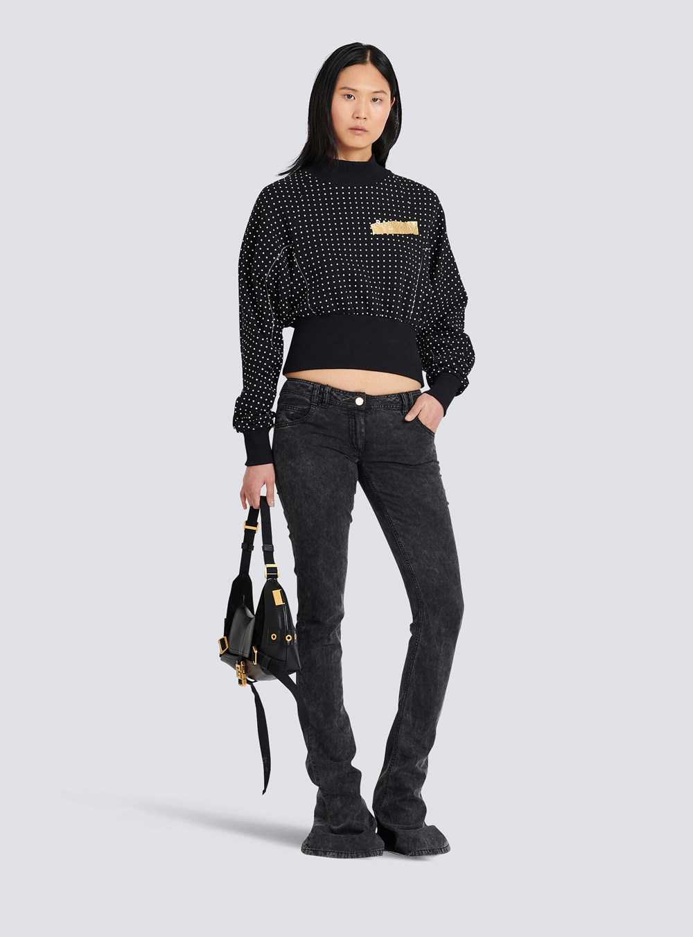 Balmain Cotton Sweatshirt With Printed Dots And Balmain Logo Black | HDPYLAI-43