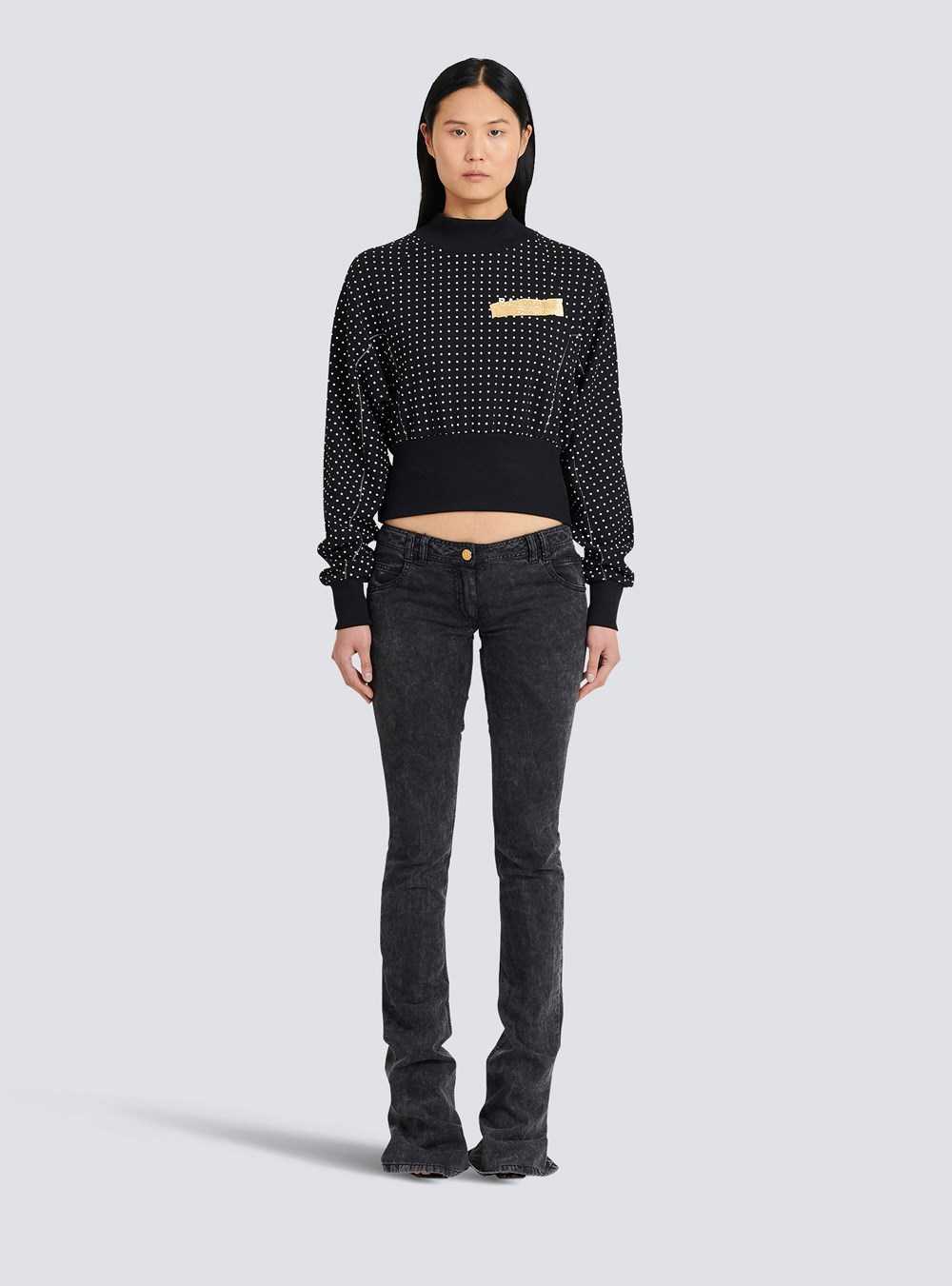 Balmain Cotton Sweatshirt With Printed Dots And Balmain Logo Black | HDPYLAI-43