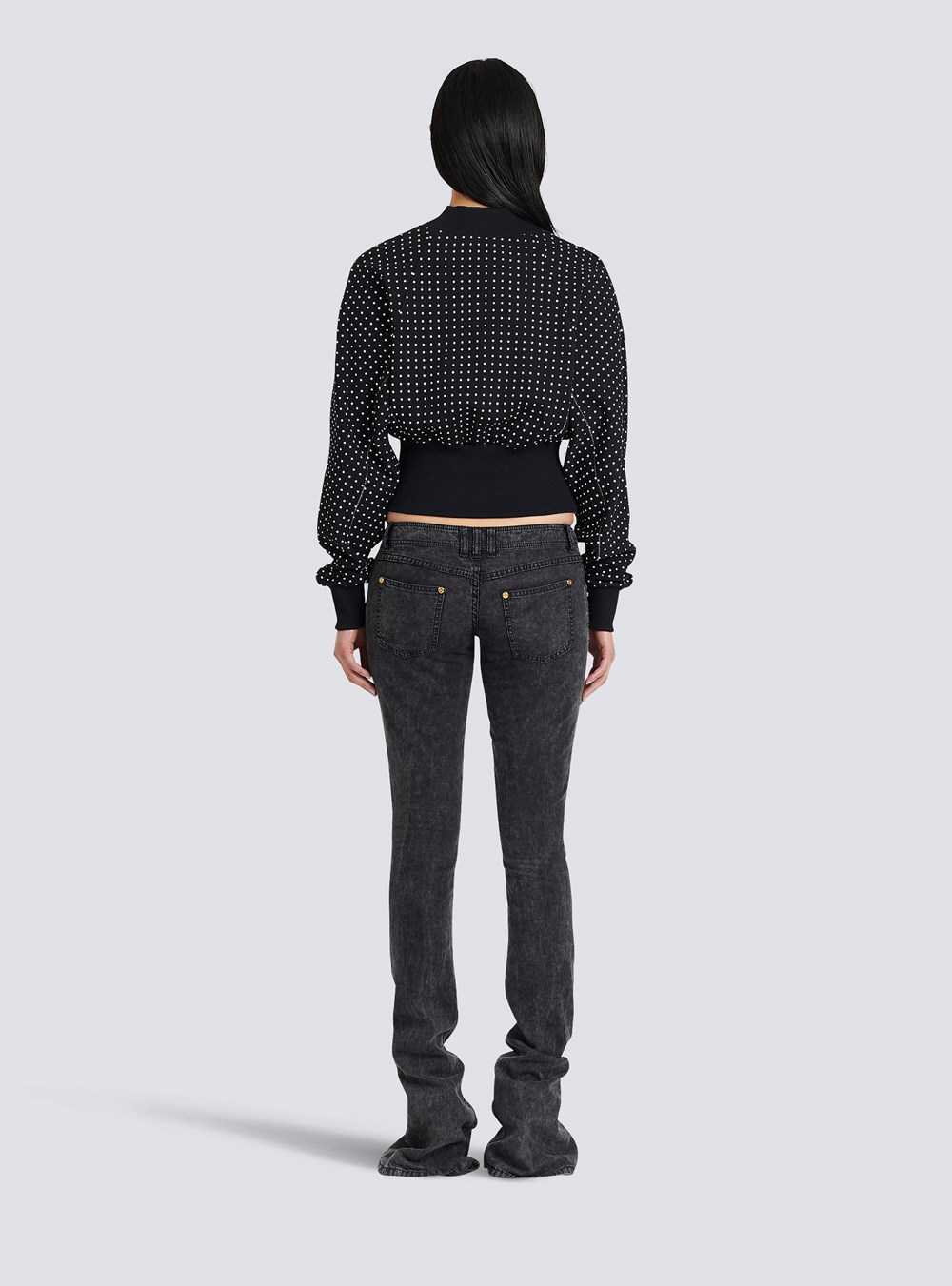 Balmain Cotton Sweatshirt With Printed Dots And Balmain Logo Black | HDPYLAI-43