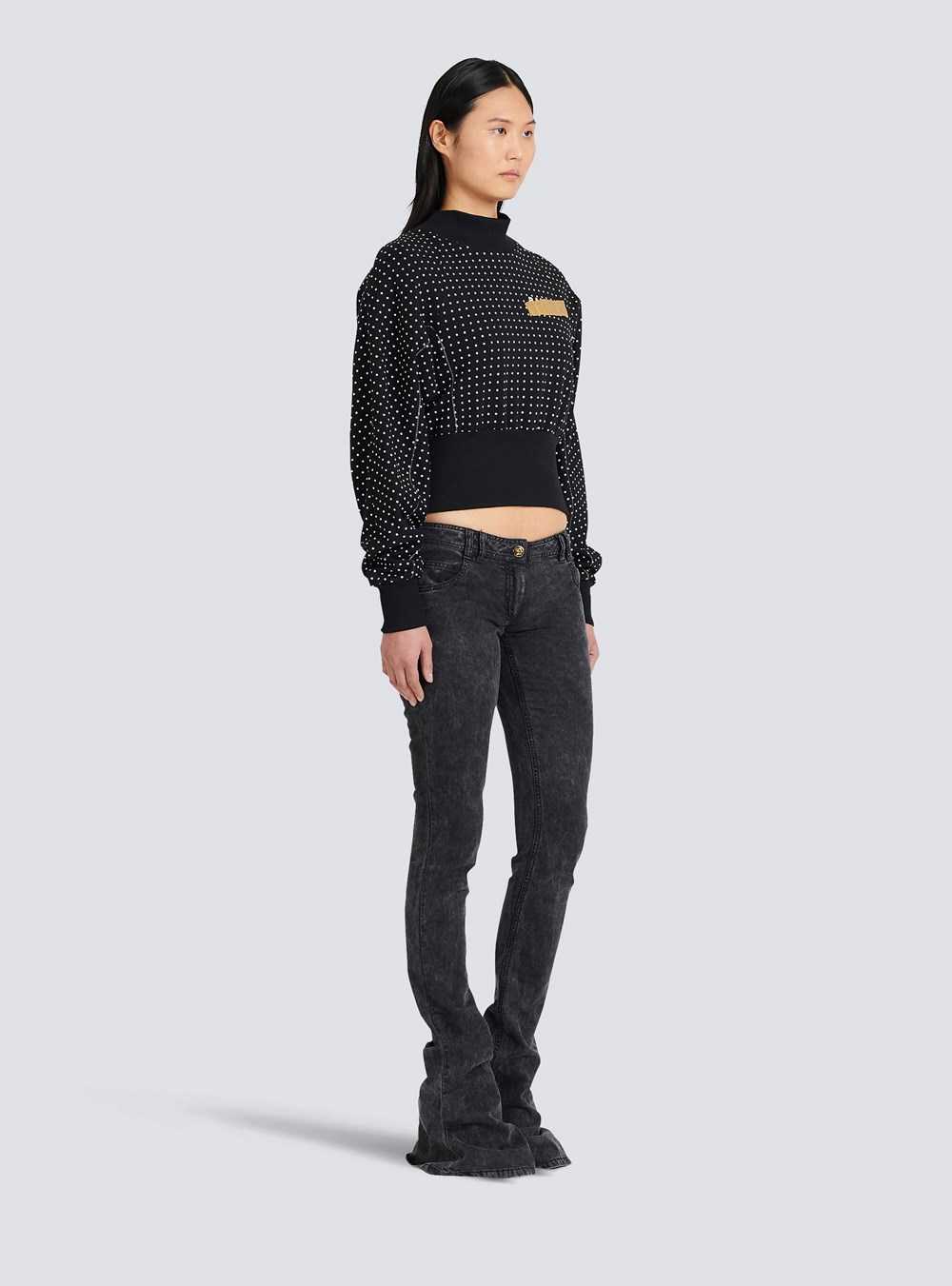 Balmain Cotton Sweatshirt With Printed Dots And Balmain Logo Black | HDPYLAI-43