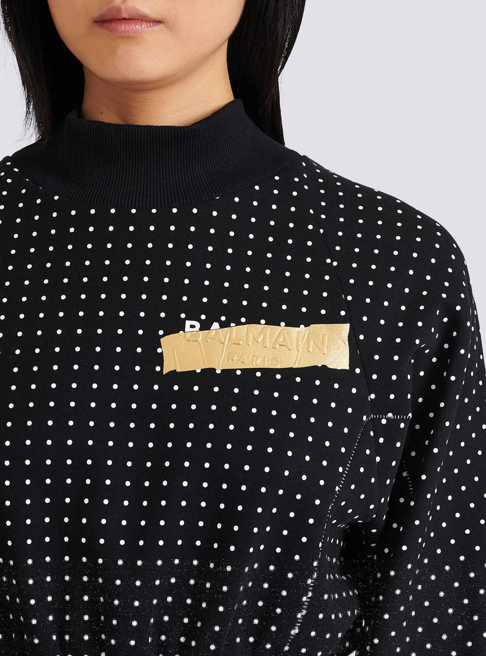 Balmain Cotton Sweatshirt With Printed Dots And Balmain Logo Black | HDPYLAI-43