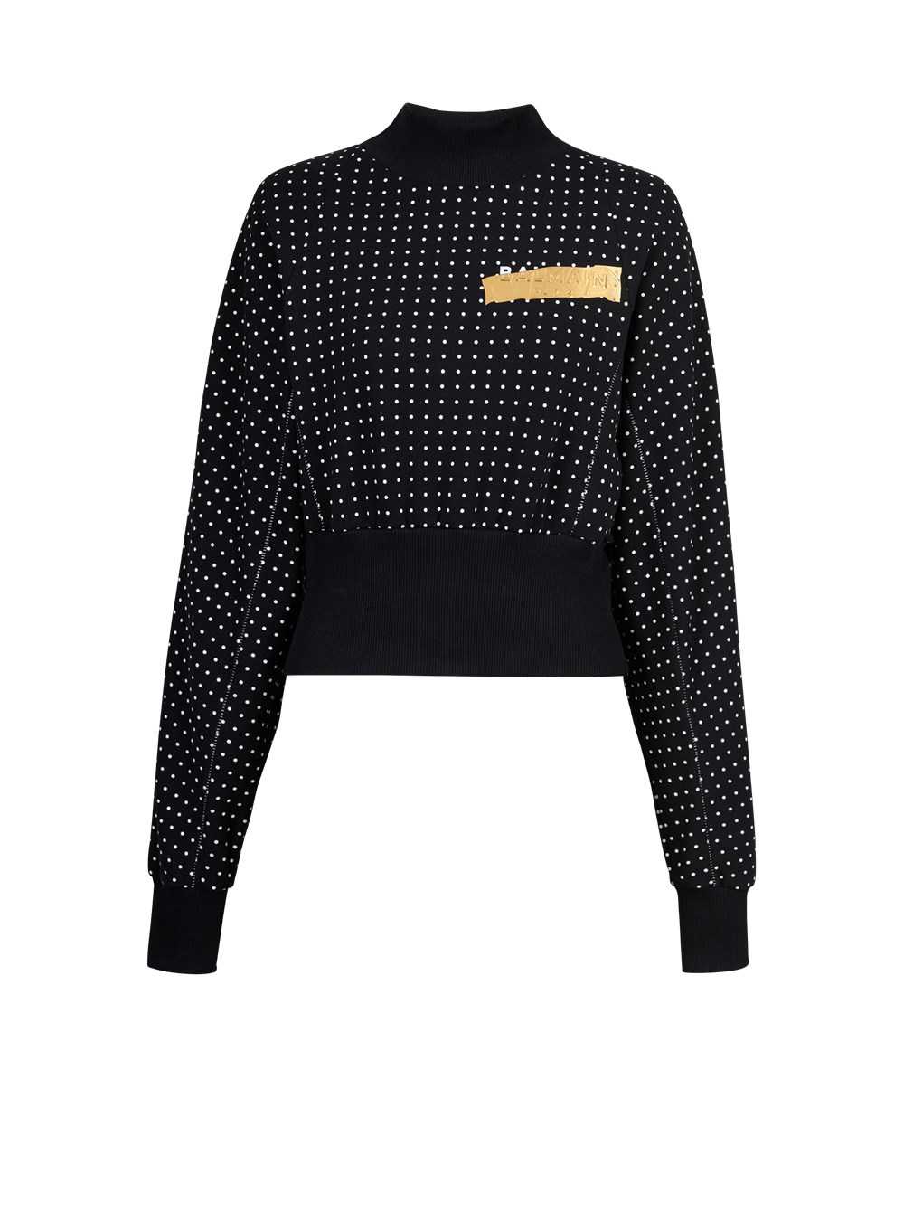 Balmain Cotton Sweatshirt With Printed Dots And Balmain Logo Black | HDPYLAI-43