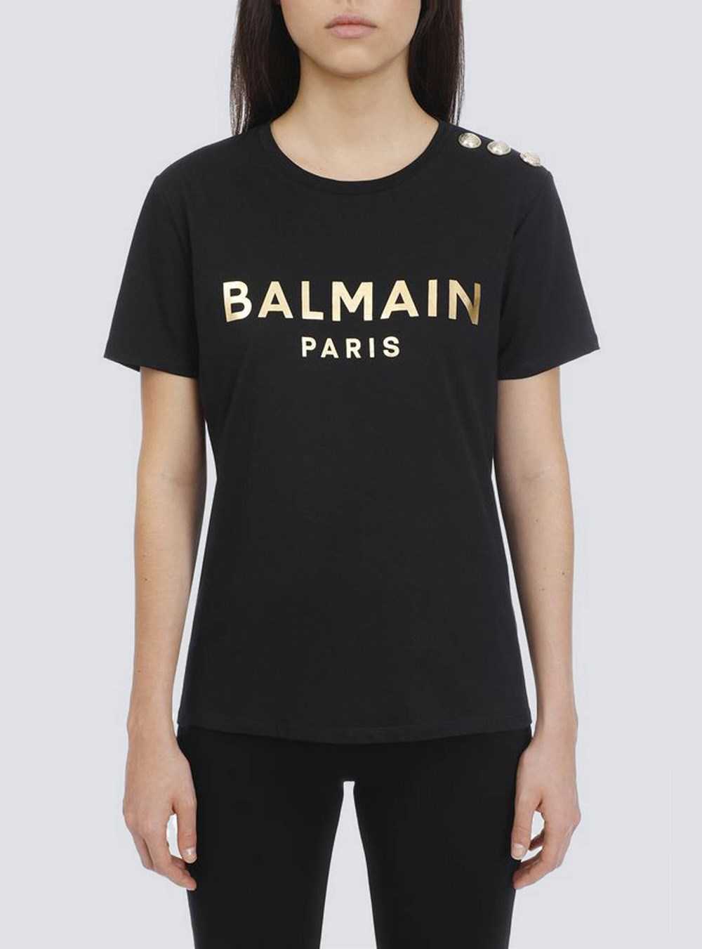 Balmain Cotton T-shirt With Balmain Logo Print Black | CDFJSVL-91