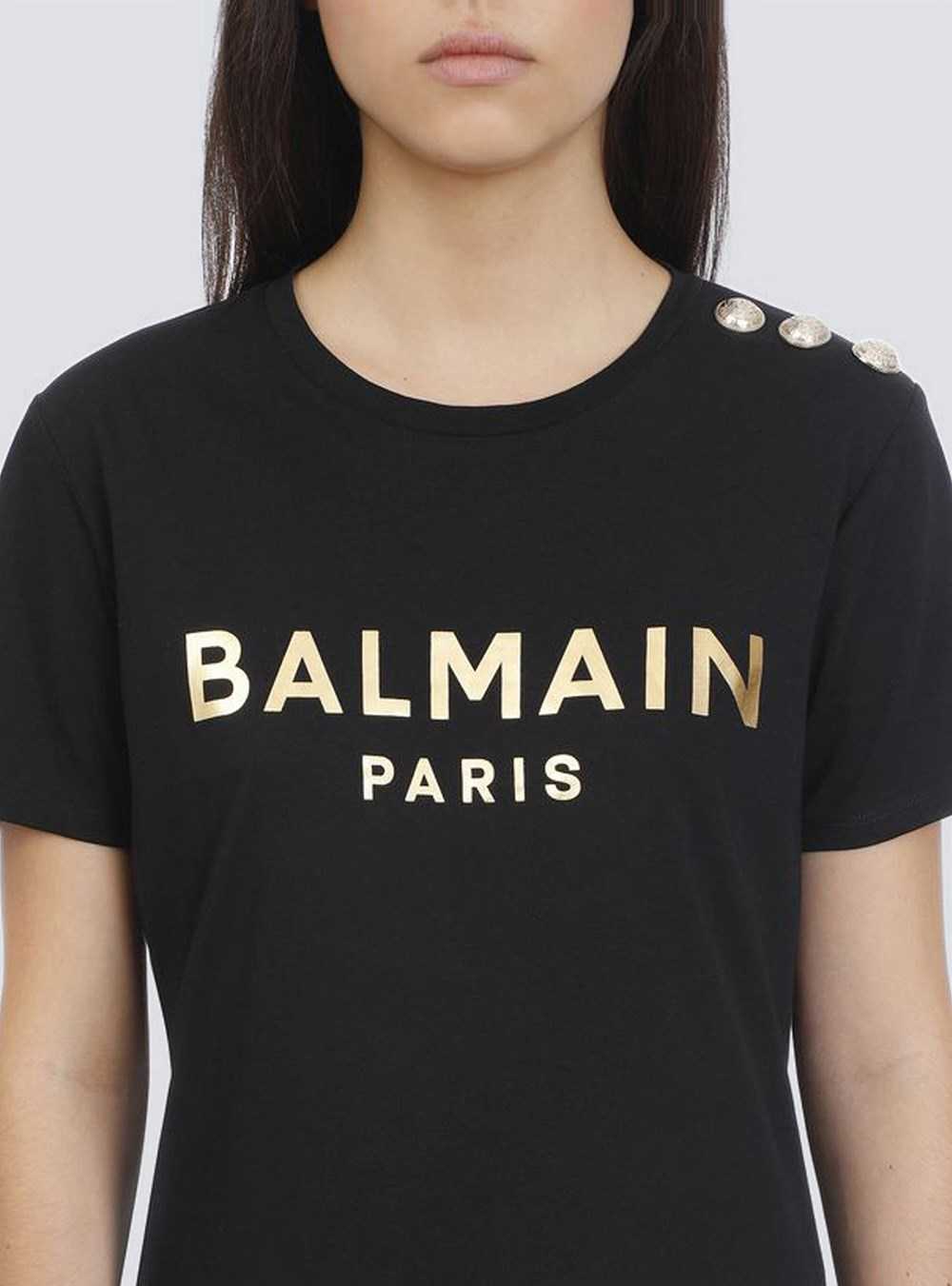 Balmain Cotton T-shirt With Balmain Logo Print Black | CDFJSVL-91