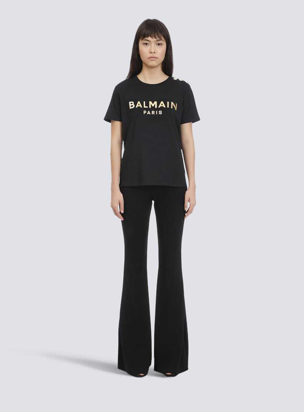 Balmain Cotton T-shirt With Balmain Logo Print Black | CDFJSVL-91