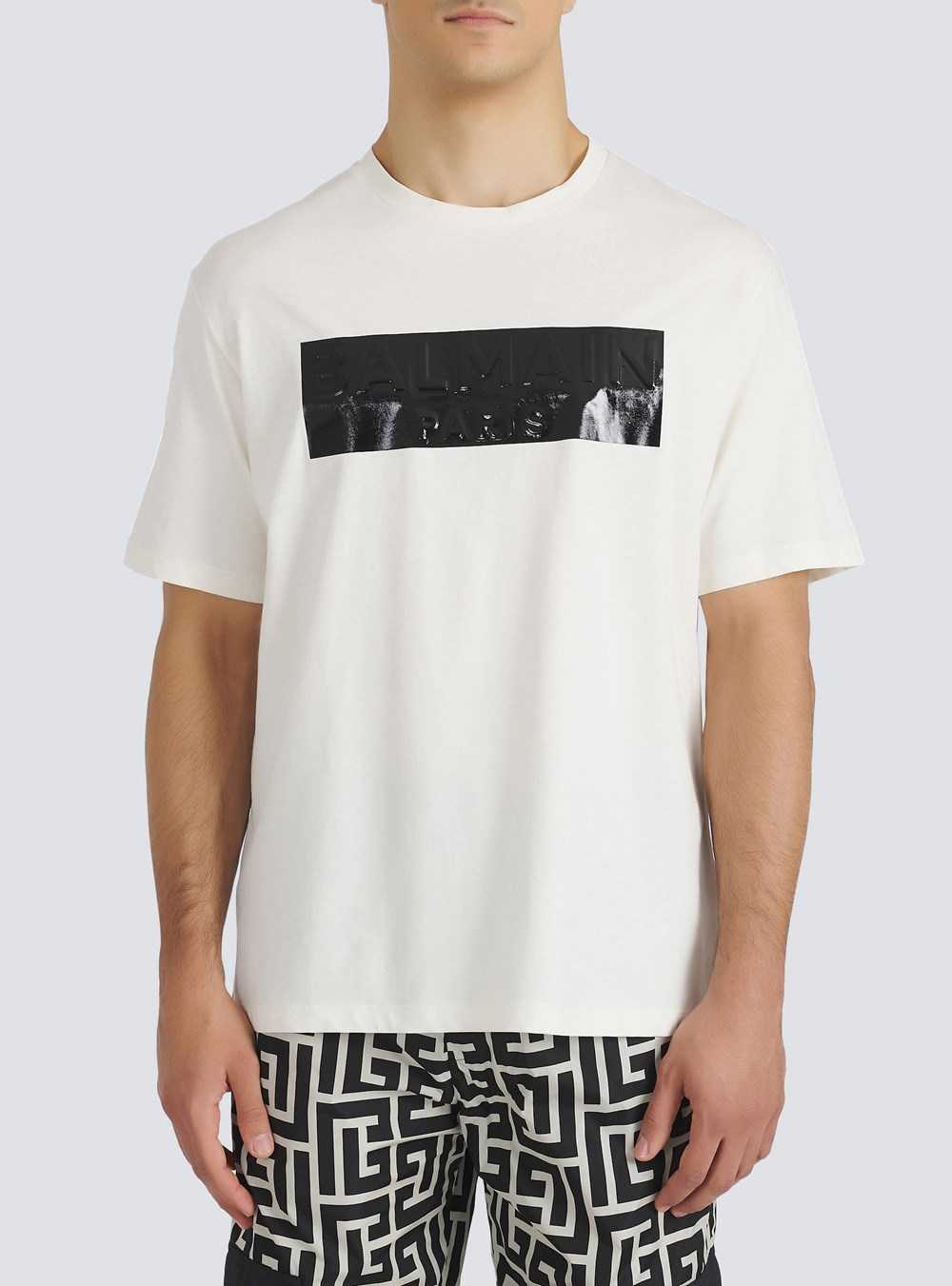 Balmain Cotton T-shirt With Balmain Logo Print White | JWAXRYI-57