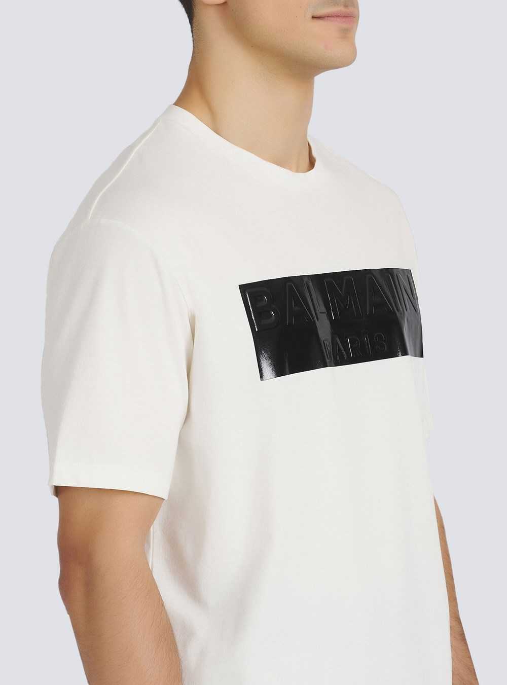 Balmain Cotton T-shirt With Balmain Logo Print White | JWAXRYI-57