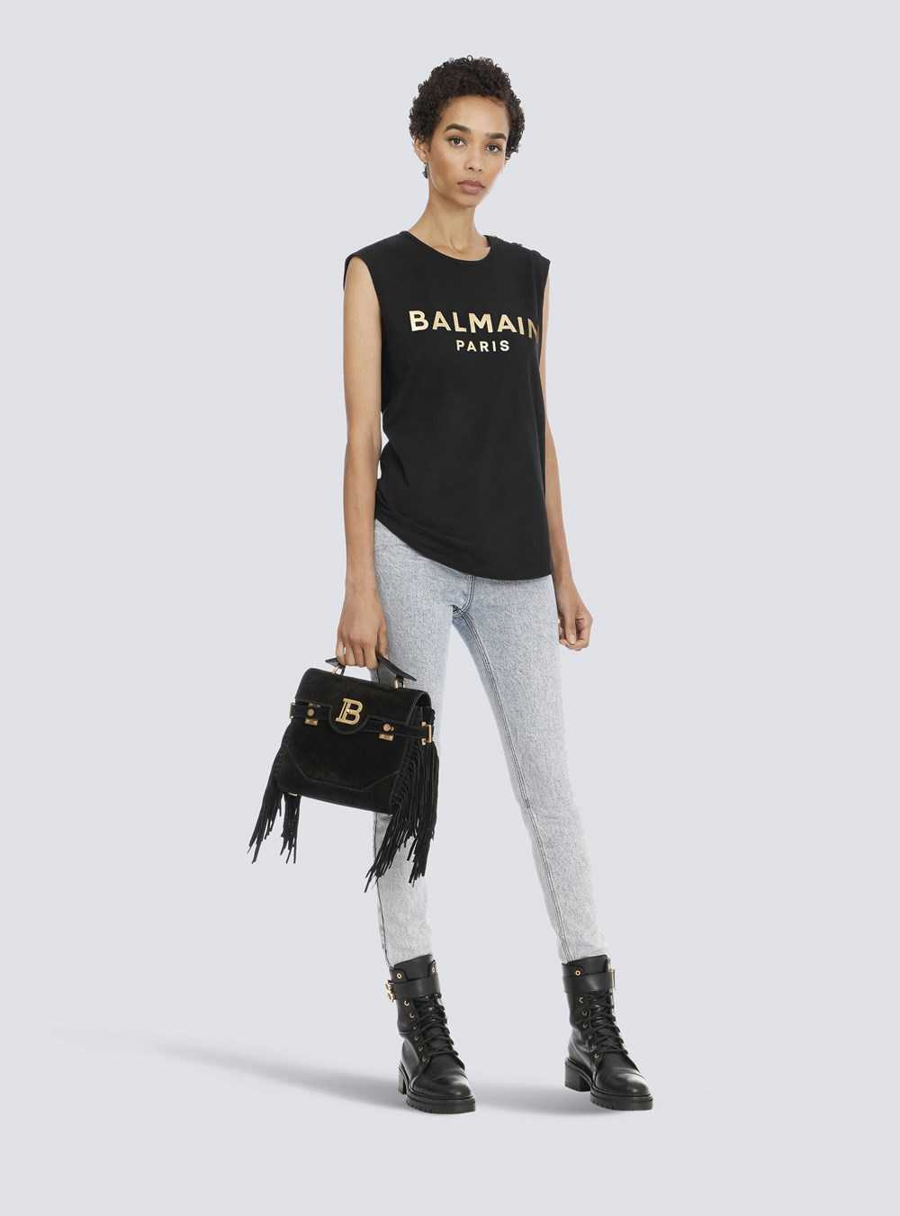 Balmain Cotton T-shirt With Balmain Logo Print Gold | LIUHASW-32