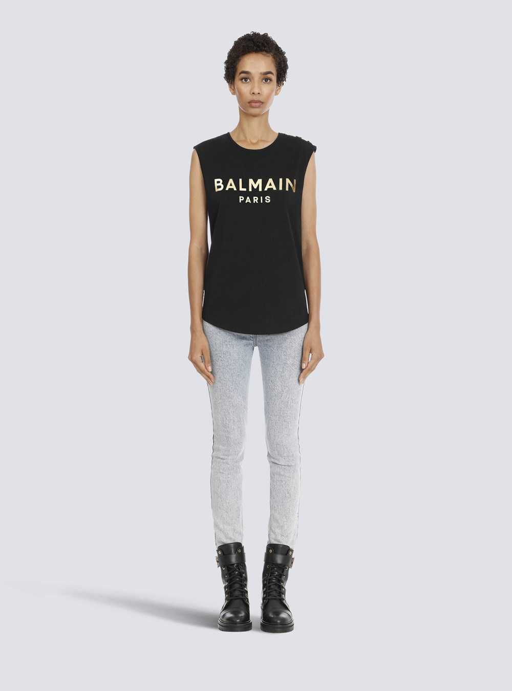 Balmain Cotton T-shirt With Balmain Logo Print Gold | LIUHASW-32