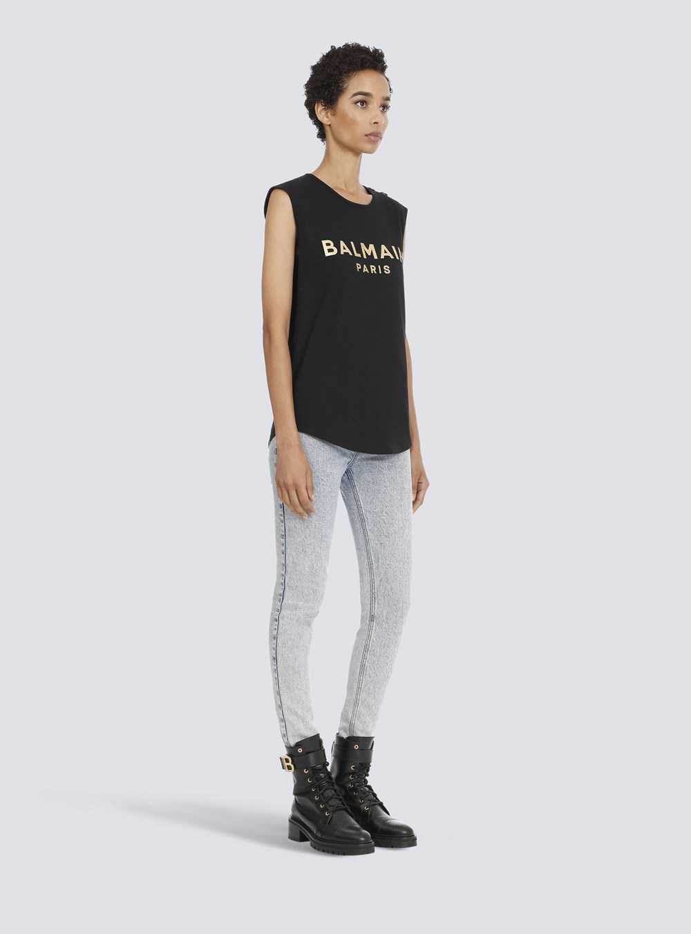 Balmain Cotton T-shirt With Balmain Logo Print Gold | LIUHASW-32