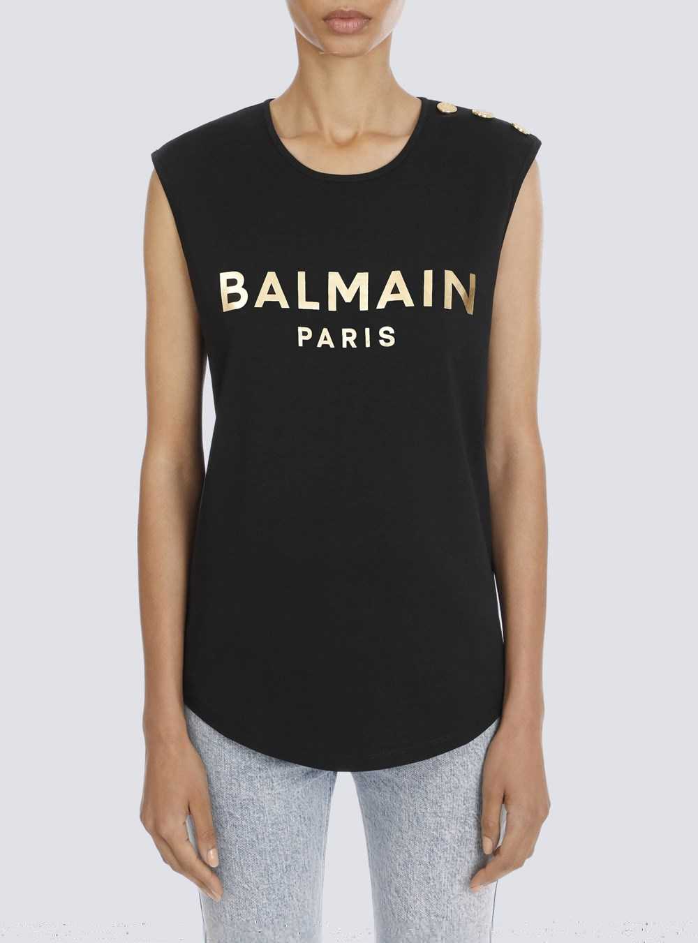 Balmain Cotton T-shirt With Balmain Logo Print Gold | LIUHASW-32