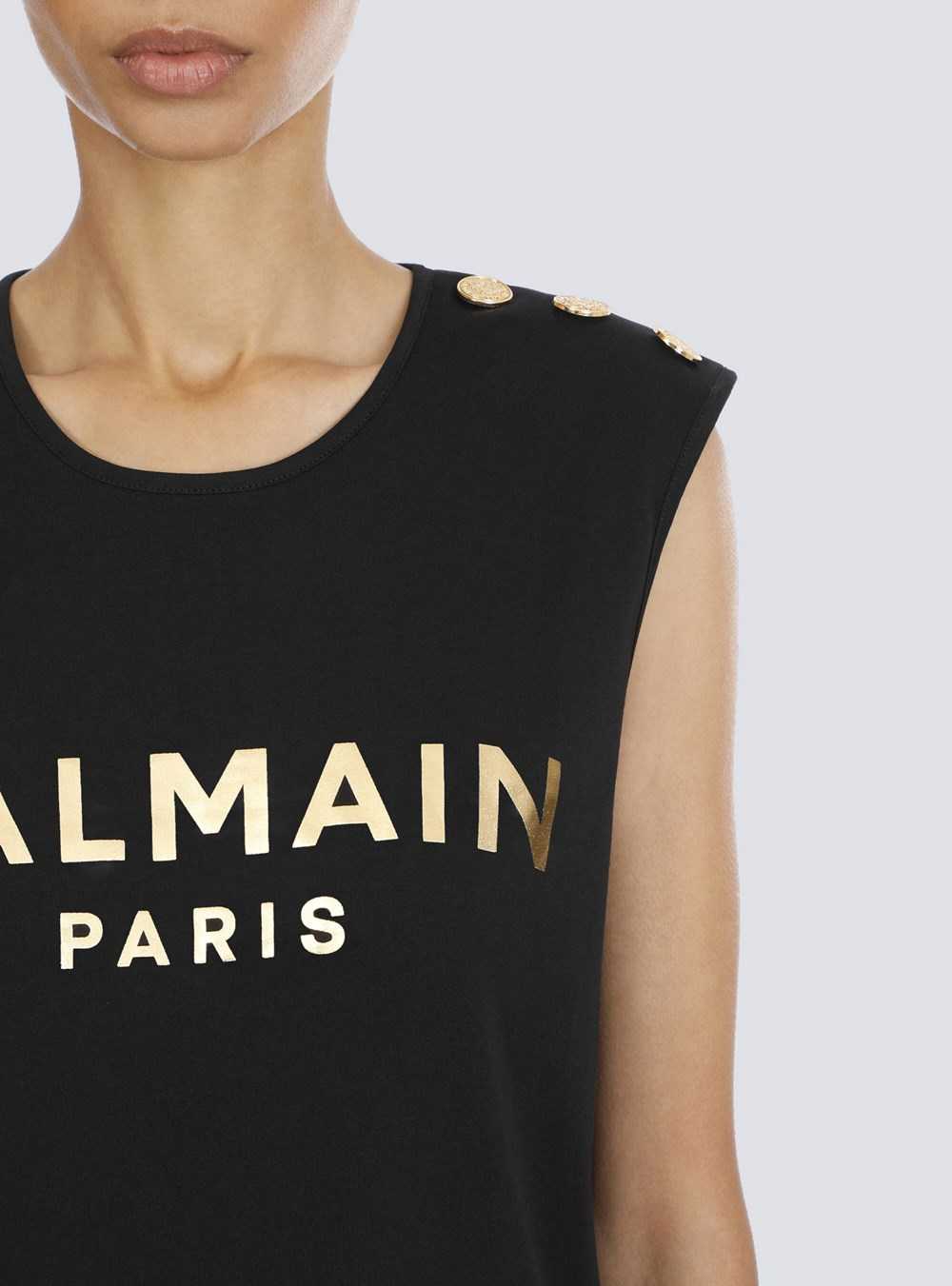 Balmain Cotton T-shirt With Balmain Logo Print Gold | LIUHASW-32