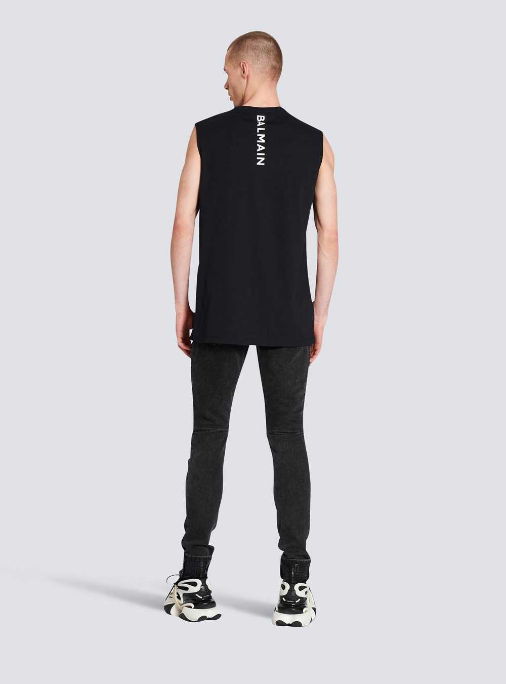 Balmain Cotton T-shirt With Balmain Logo Print Black | LYZUASV-71