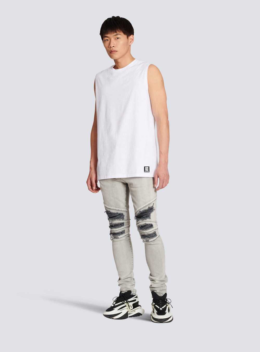 Balmain Cotton T-shirt With Balmain Logo Print White | QBNOWJL-29