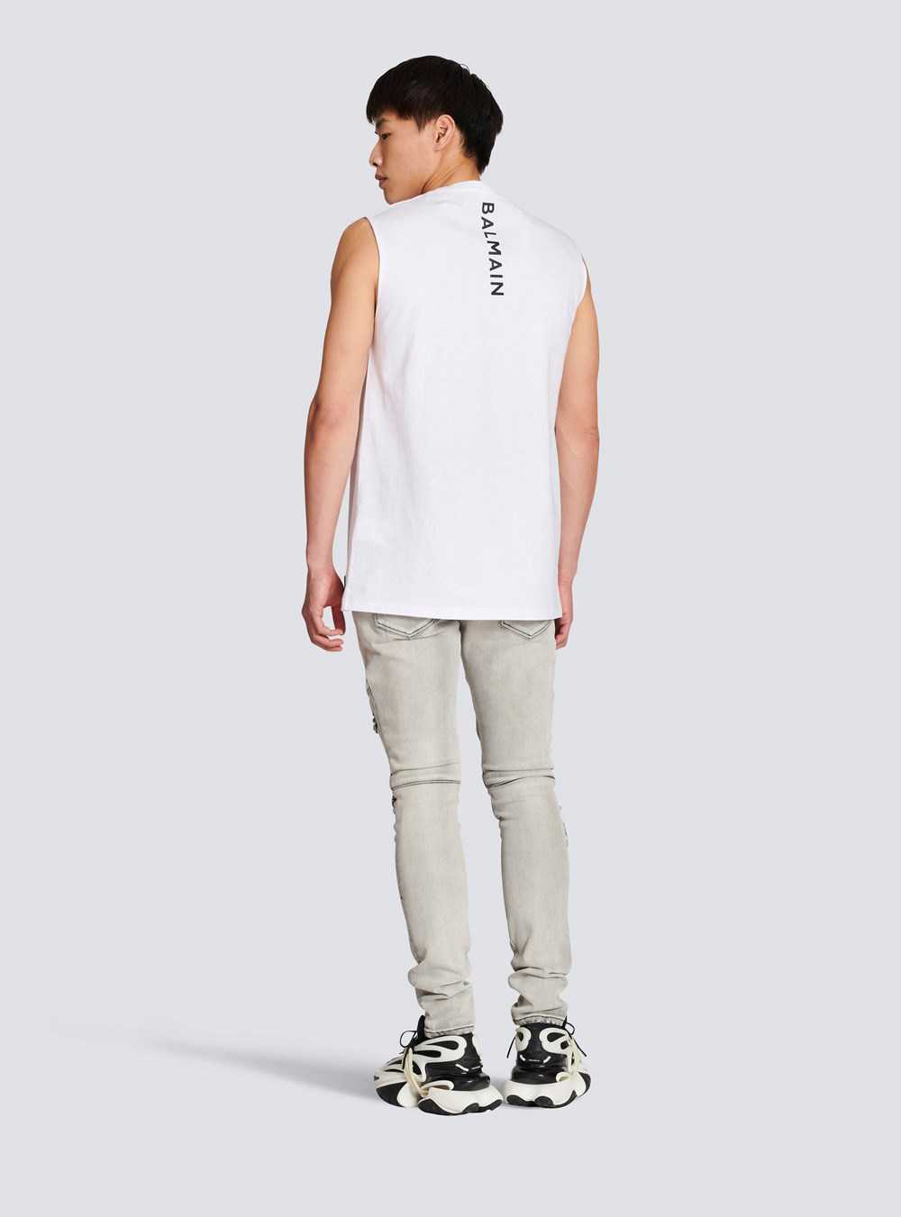 Balmain Cotton T-shirt With Balmain Logo Print White | QBNOWJL-29