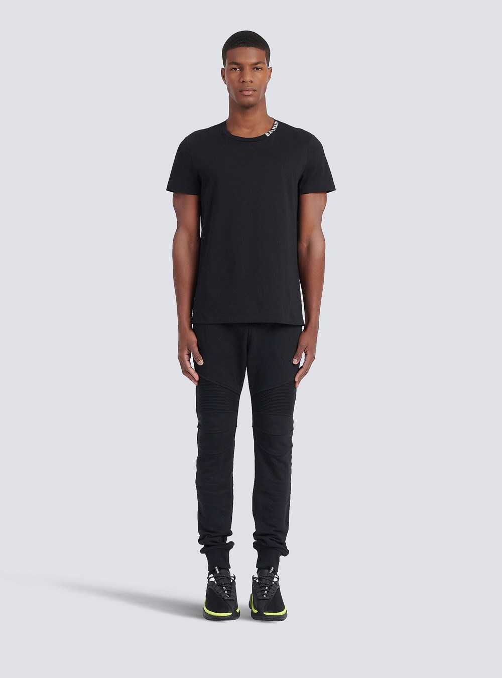 Balmain Cotton T-shirt With Balmain Logo Print Neckline Black | TRCDVLW-82