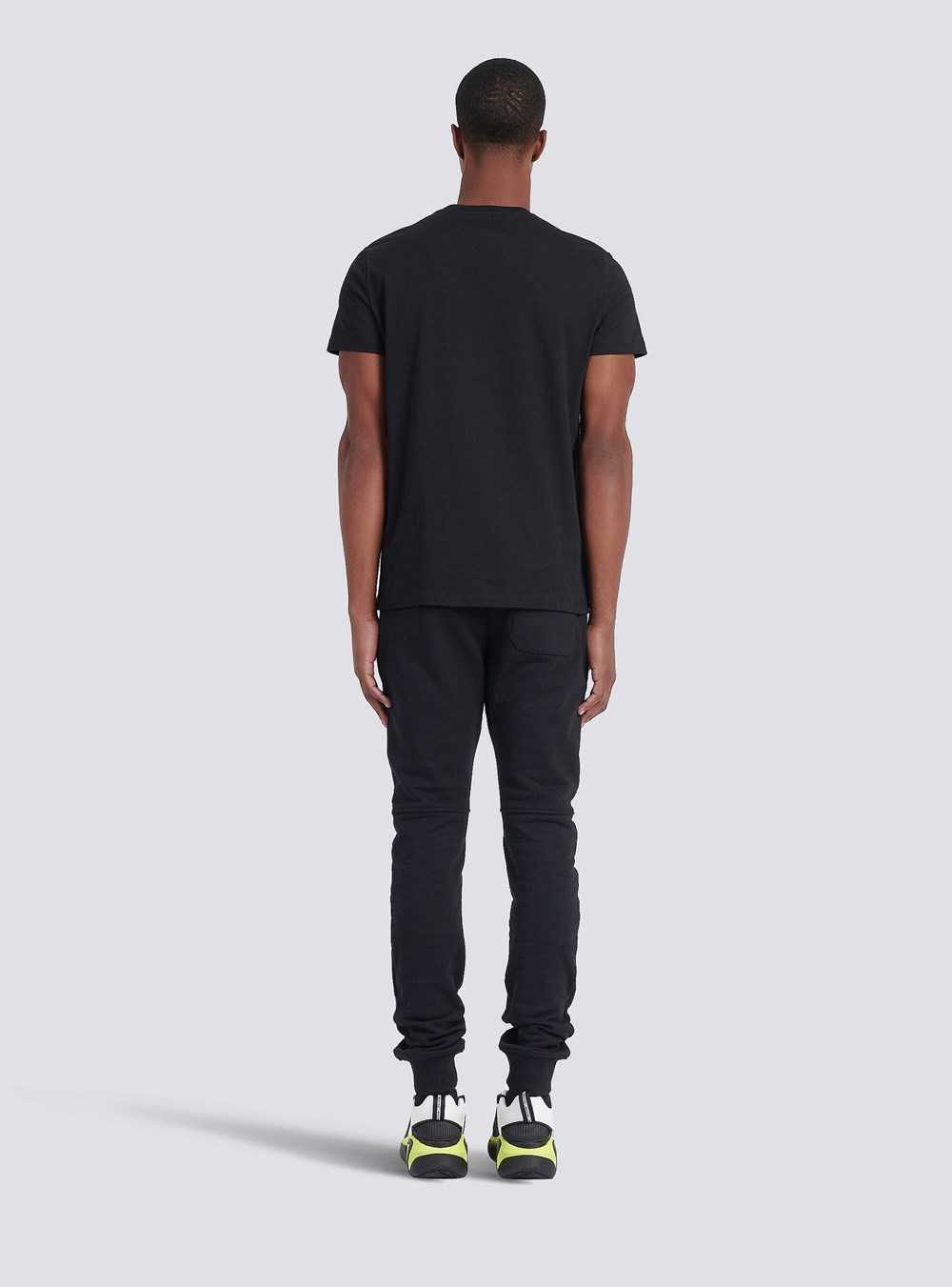 Balmain Cotton T-shirt With Balmain Logo Print Neckline Black | TRCDVLW-82