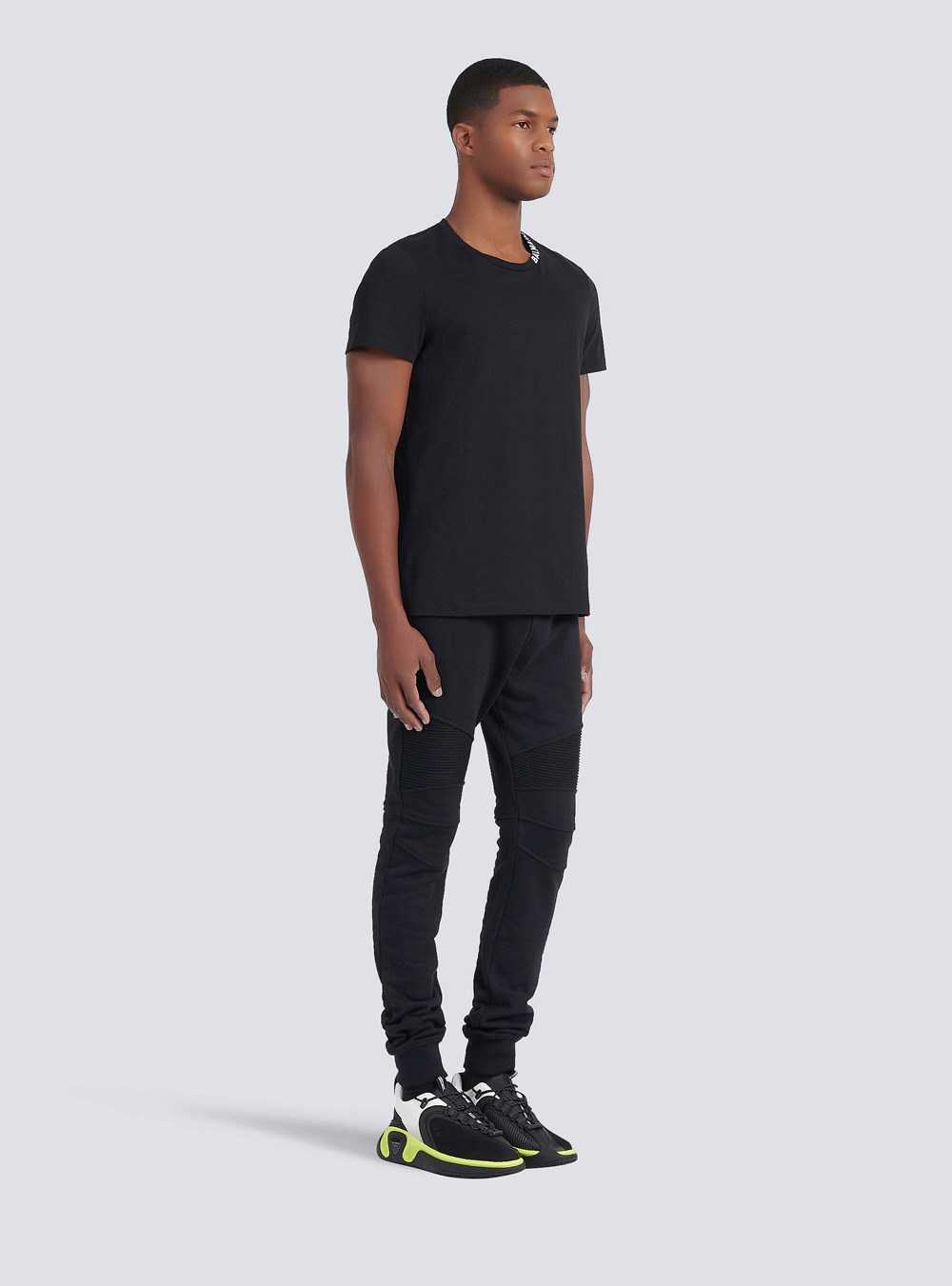 Balmain Cotton T-shirt With Balmain Logo Print Neckline Black | TRCDVLW-82