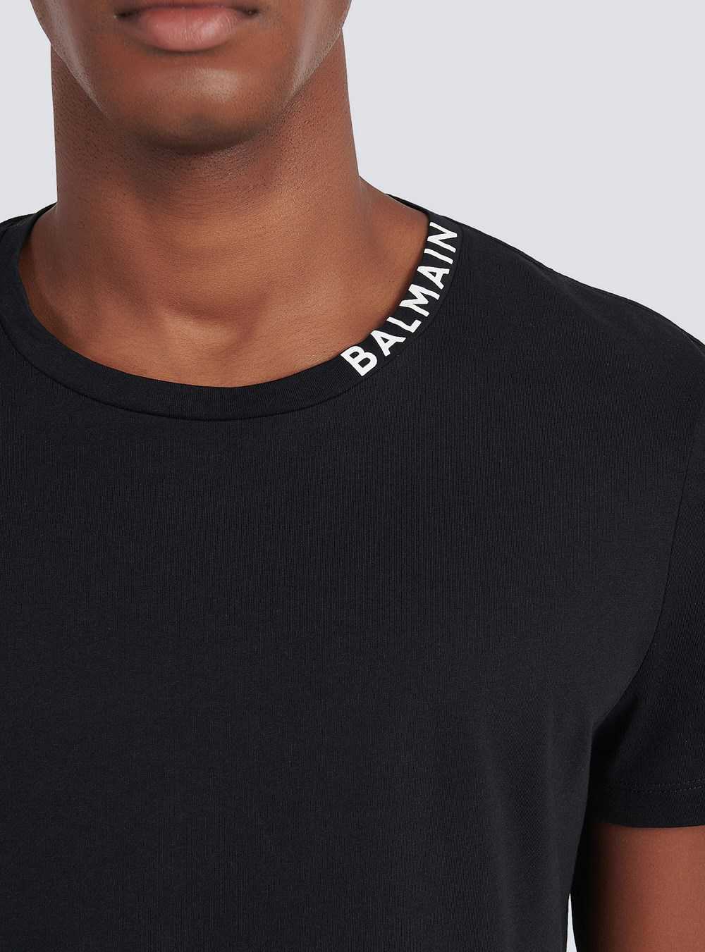 Balmain Cotton T-shirt With Balmain Logo Print Neckline Black | TRCDVLW-82