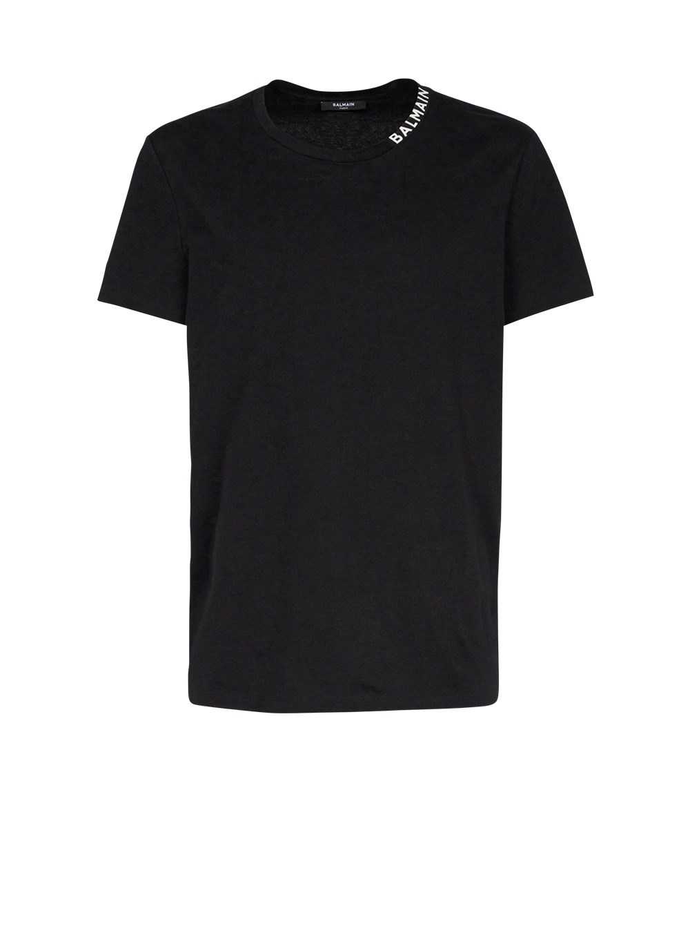 Balmain Cotton T-shirt With Balmain Logo Print Neckline Black | TRCDVLW-82