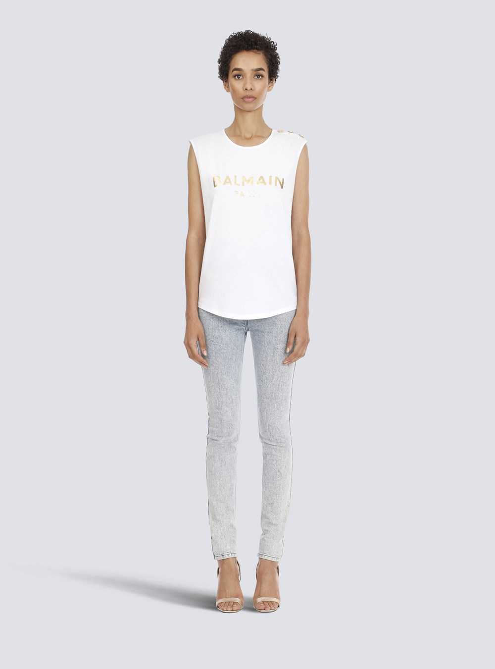 Balmain Cotton T-shirt With Balmain Logo Print White | USPZJDT-43