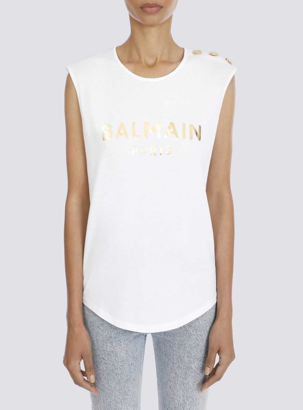 Balmain Cotton T-shirt With Balmain Logo Print White | USPZJDT-43