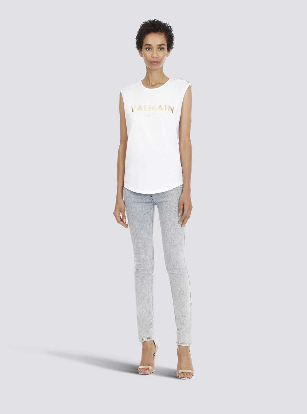 Balmain Cotton T-shirt With Balmain Logo Print White | USPZJDT-43