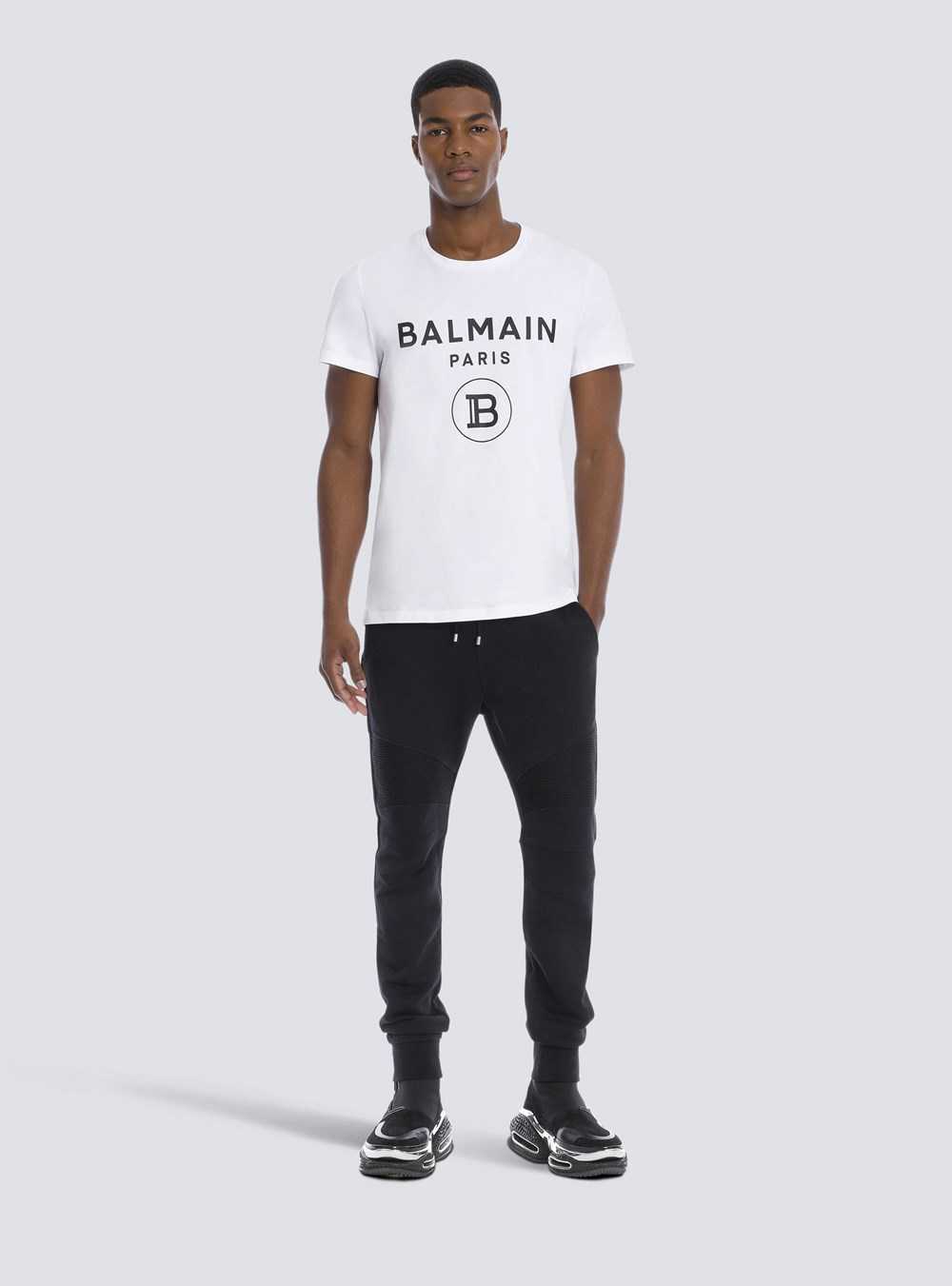 Balmain Cotton T-shirt With Balmain Paris Logo Print White | HZSJXDV-25