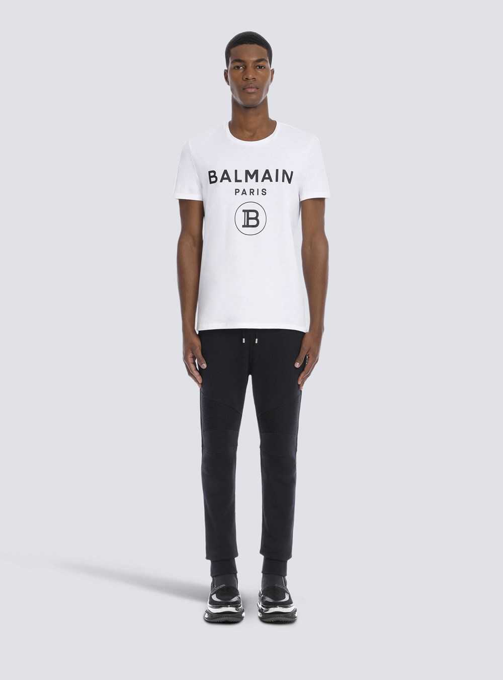 Balmain Cotton T-shirt With Balmain Paris Logo Print White | HZSJXDV-25