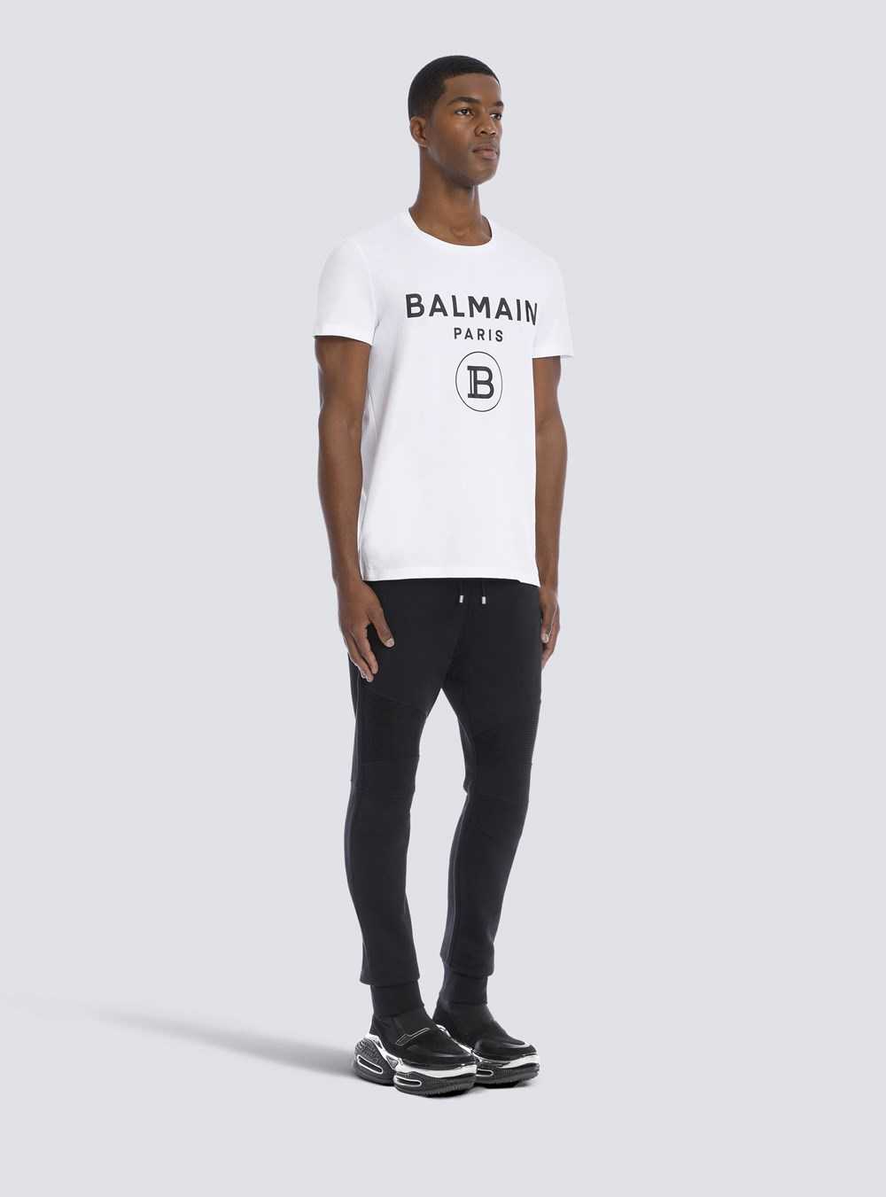 Balmain Cotton T-shirt With Balmain Paris Logo Print White | HZSJXDV-25