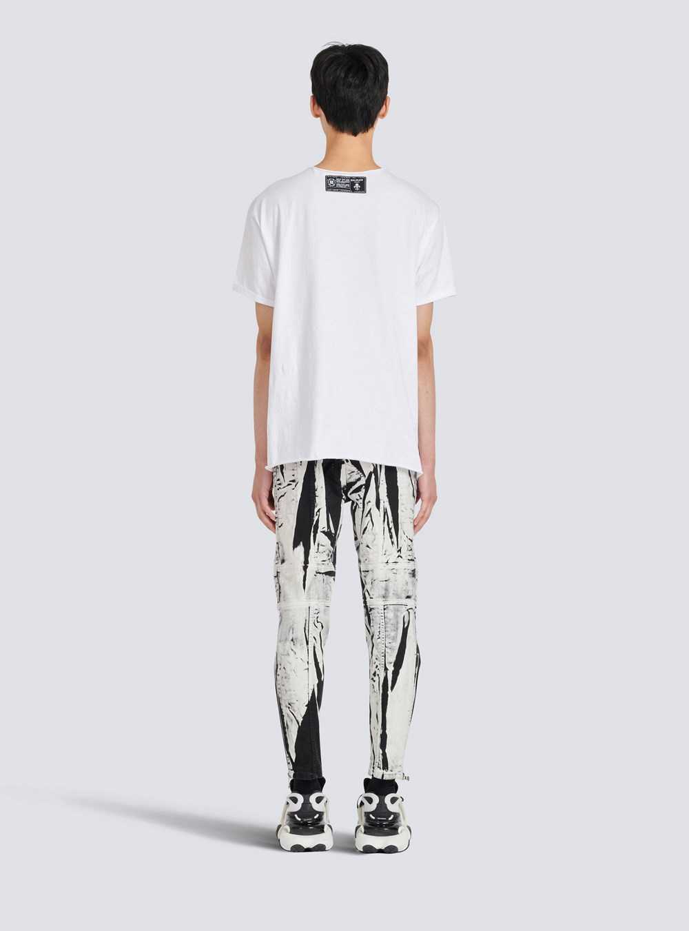 Balmain Cotton T-shirt With Balmain Paris Graffiti Logo Print White | WINBATY-81