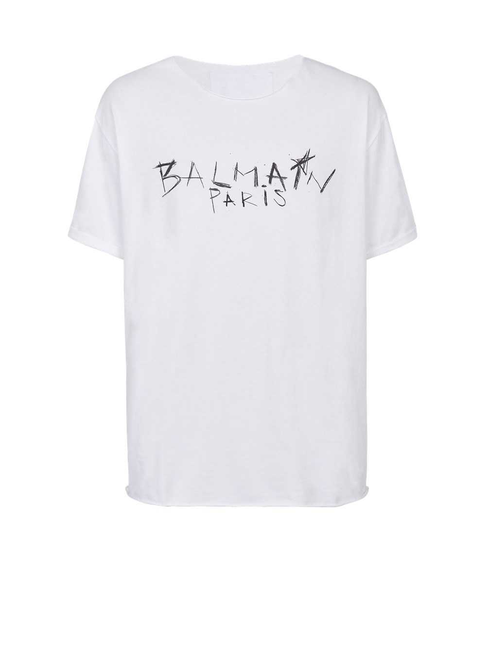 Balmain Cotton T-shirt With Balmain Paris Graffiti Logo Print White | WINBATY-81