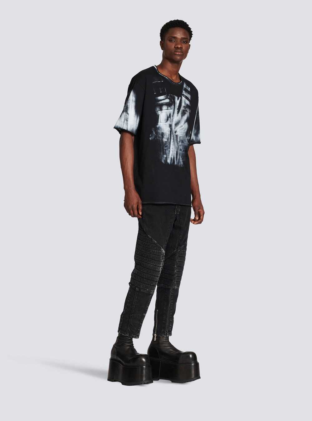 Balmain Cotton T-shirt With Body Armour Print Black | EZXAYNP-49