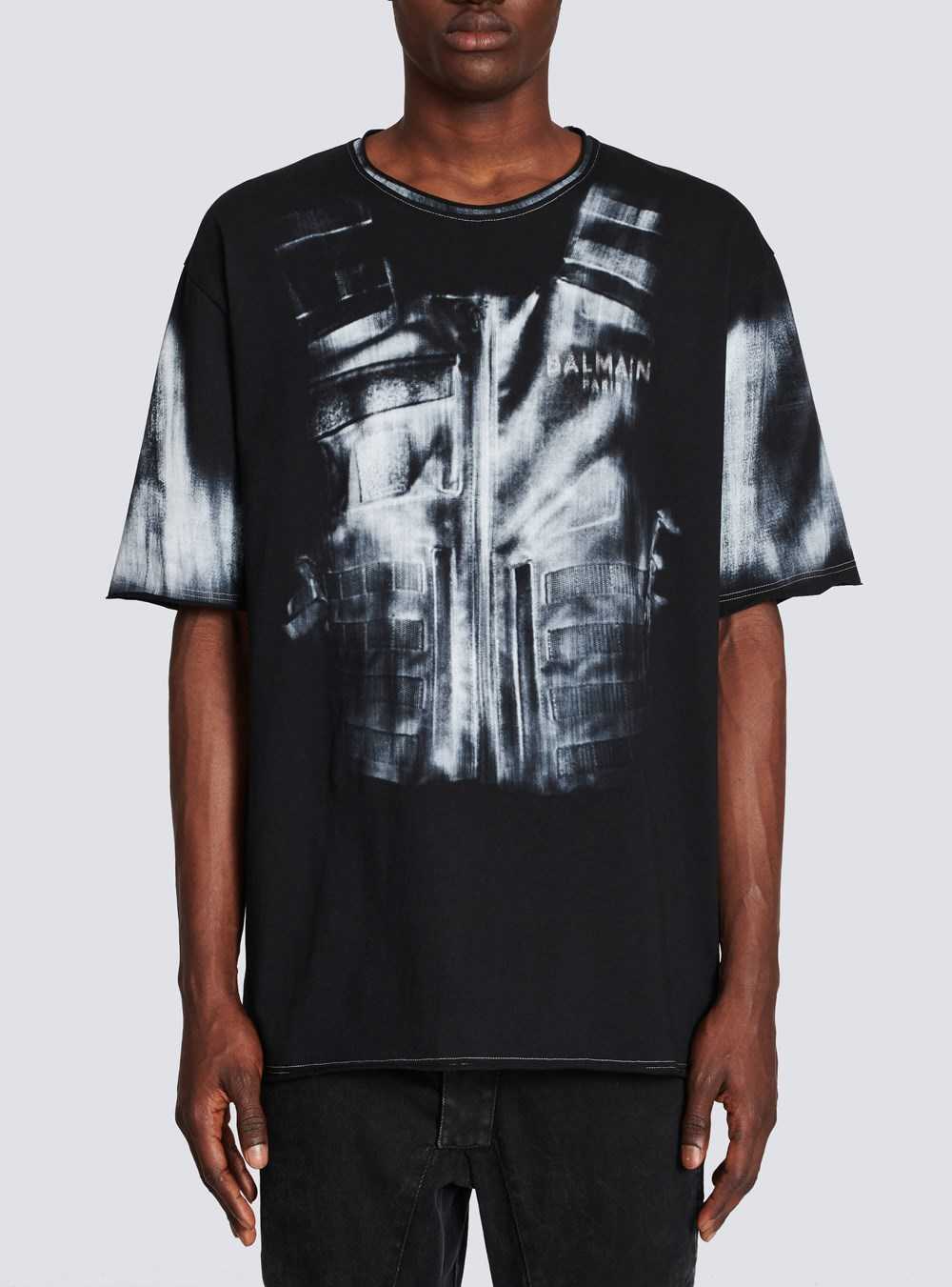 Balmain Cotton T-shirt With Body Armour Print Black | EZXAYNP-49