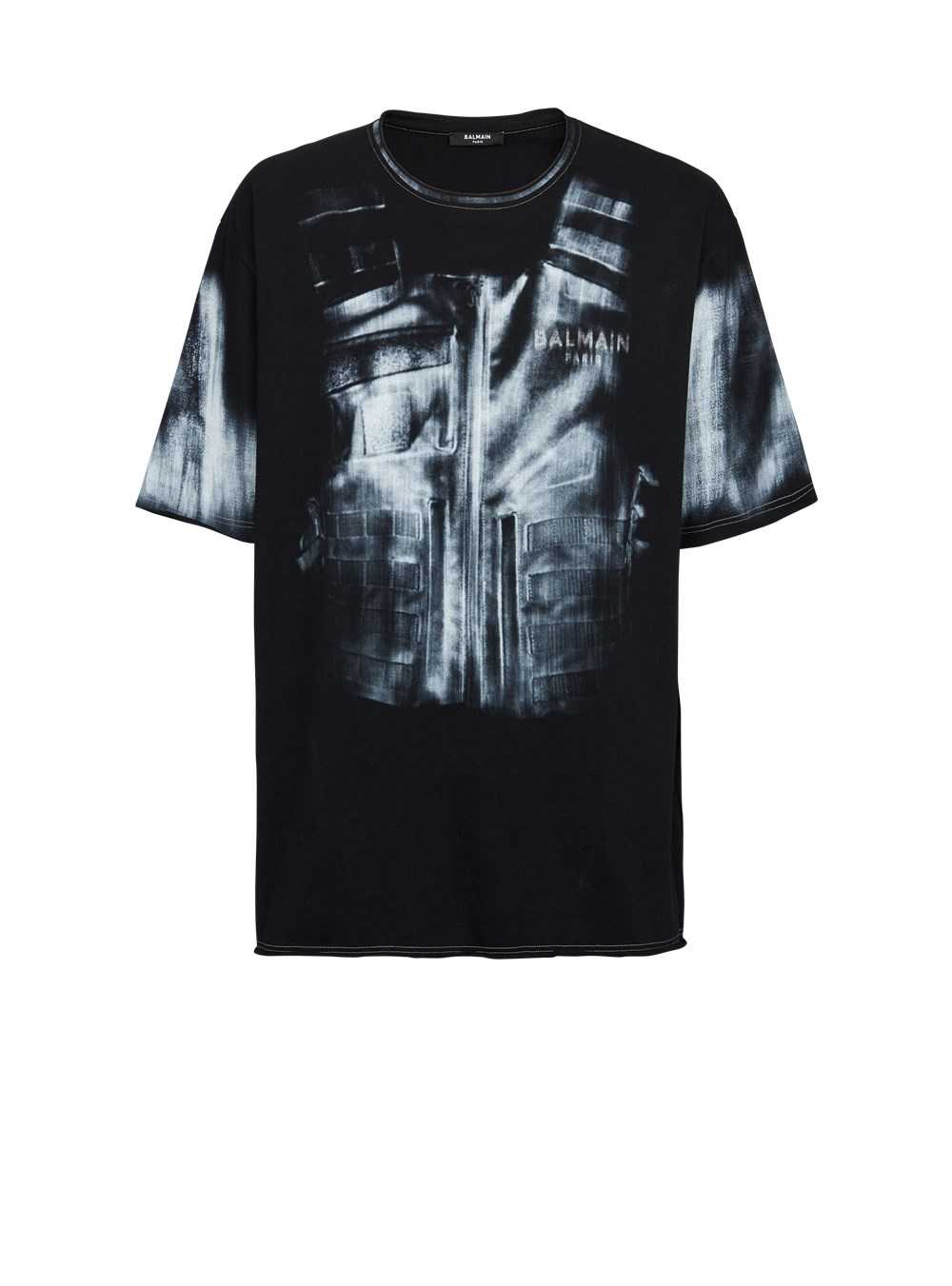 Balmain Cotton T-shirt With Body Armour Print Black | EZXAYNP-49